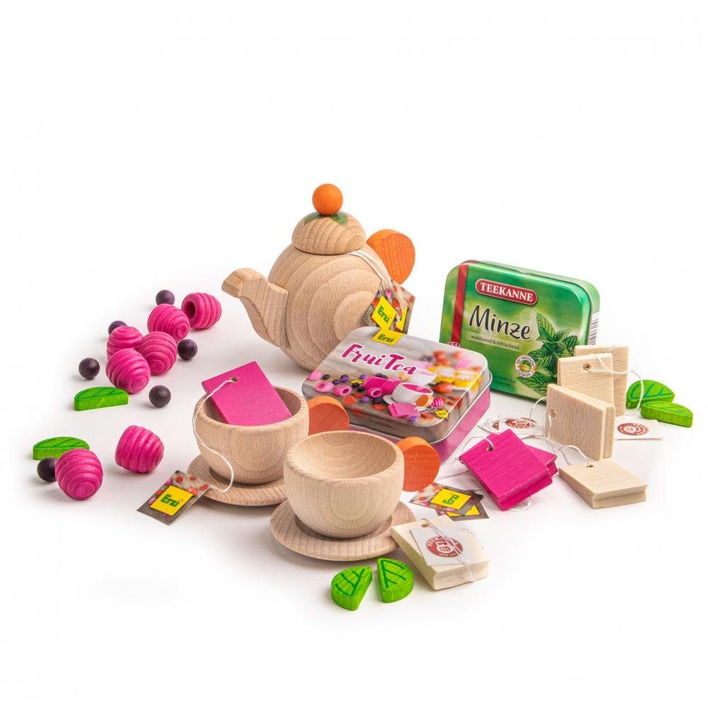Erzi® Spiellebensmittel Kaufladen Früchtetee in der Dose, Teebeutel aus Holz, (Set, 6-tlg., 1), Made in Germany