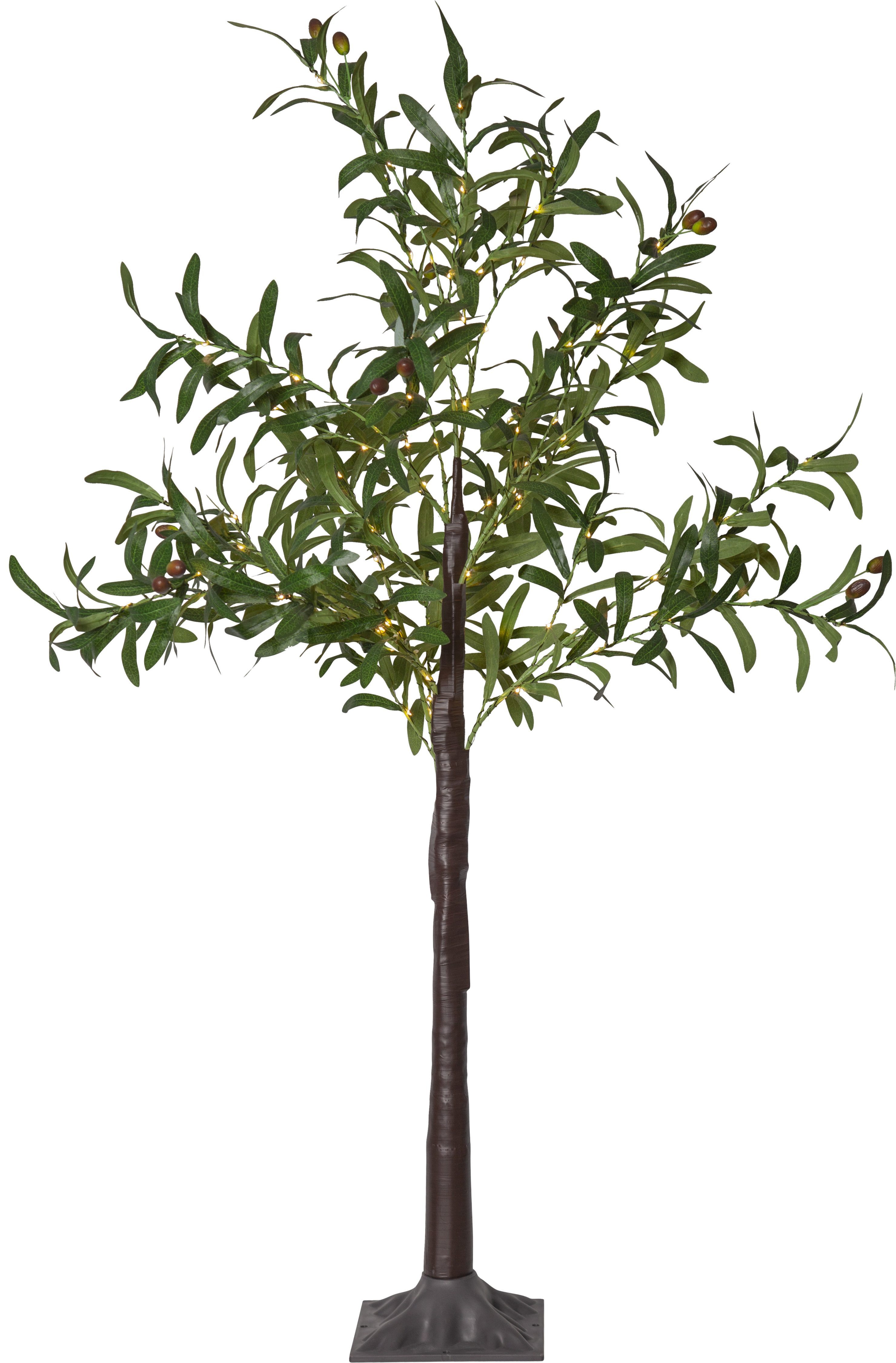 STAR TRADING LED Baum Deko-Baum Olivec, LED fest integriert, Warmweiß, Mediterrane Olivenbaum-Optik, LEDs warmweiß, 120cm Höhe, Außentrafo