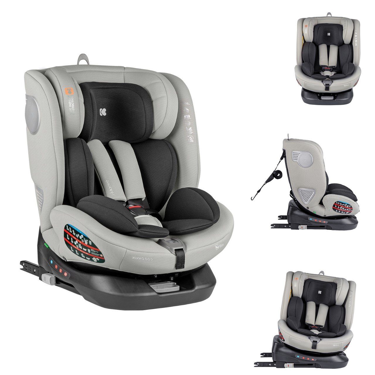 Kikkaboo Autokindersitz Kindersitz i-Moove i-Size, bis: 36 kg, (40-150cm) Isofix 360-Grad-Drehung Kopfstütze hellgrau | Autokindersitze