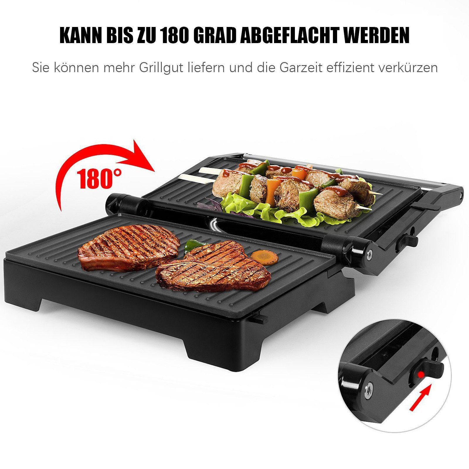 Gotoll Kontaktgrill GLHS152D 180° Öffnung sandwichmaker toastmaker Grillfläche: 23 × 15 cm, 1000 W, PaniniMaker antihaftbeschichtete Platten