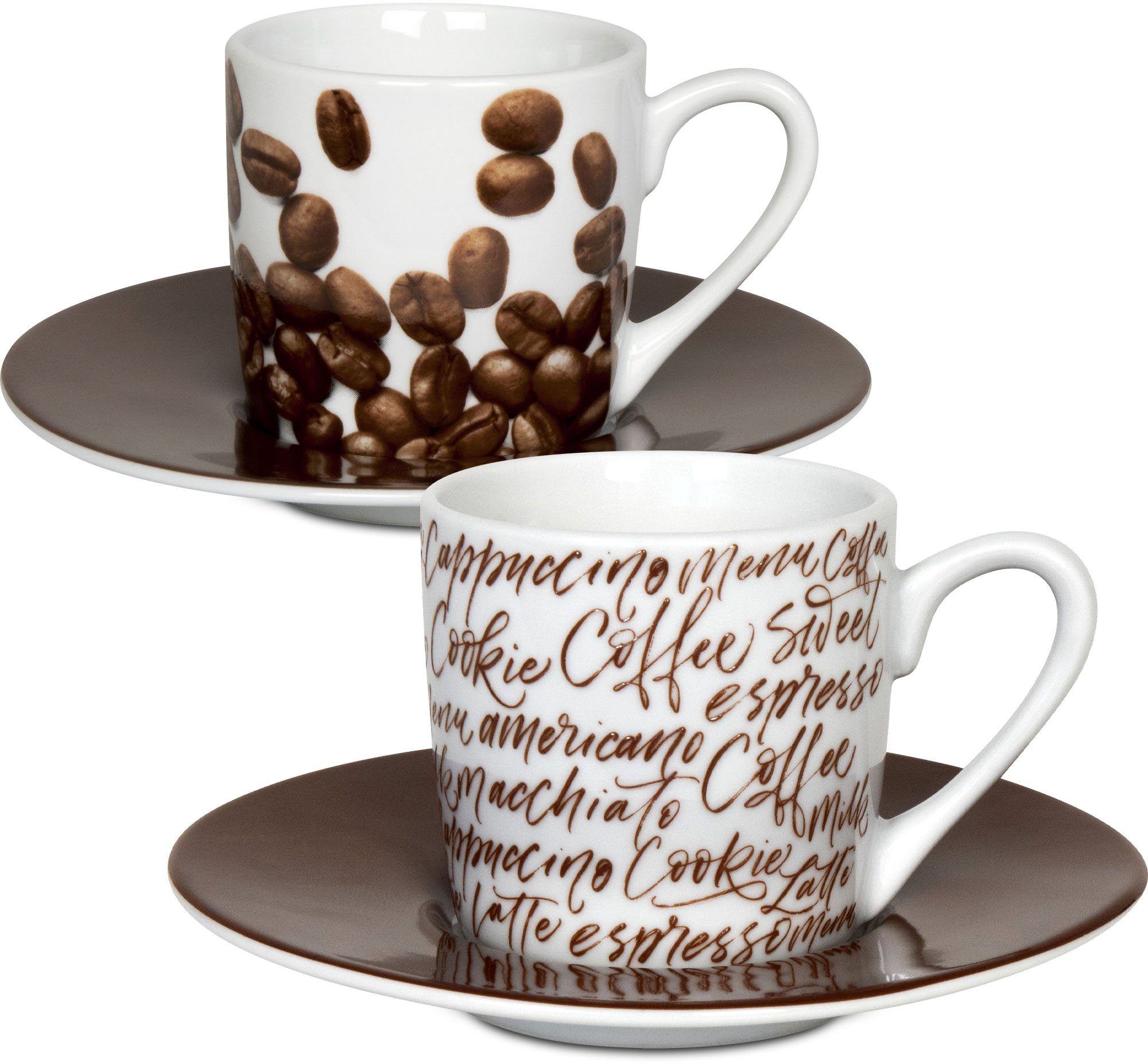 Könitz Espressotasse »Coffee Type & Beans«, Porzellan, 4-teilig (2 Tassen,  2 Untertassen), inkl. Untertasse, Cafe-Dekor online kaufen | OTTO