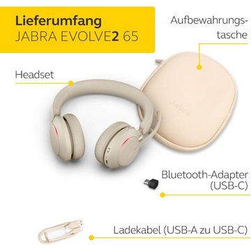 Jabra Evolve2 65 On-Ear-Kopfhörer (Wireless, Noise Cancelling, Stereo, USB-C Bluetooth Adapter, Beige)
