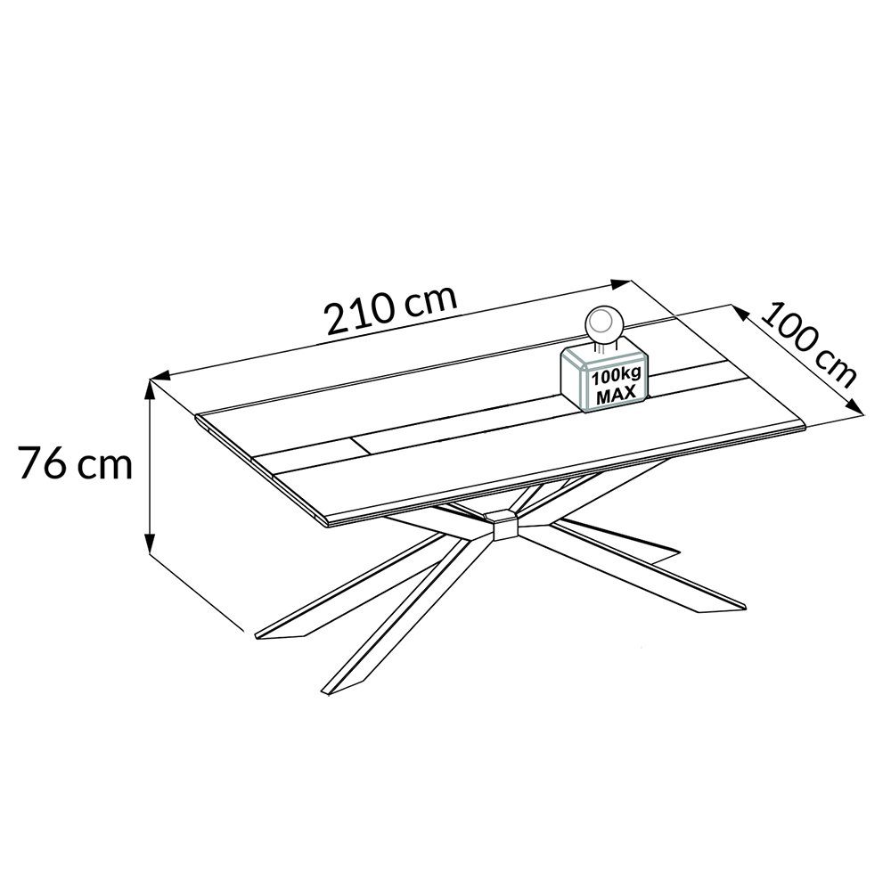 Lomadox Esstisch FALLON-55, 210x100cm, Spider-Gestell, weiß mit