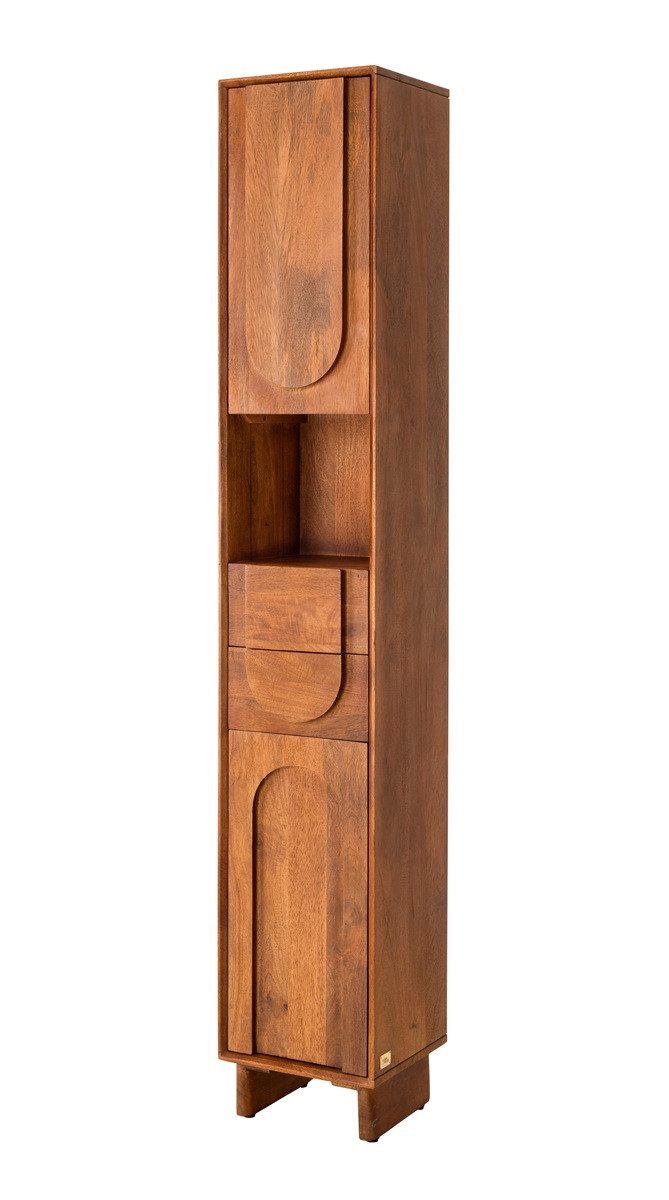 Main Möbel Hochschrank 32x186cm 'Curves' Mango massiv dunkelbraun