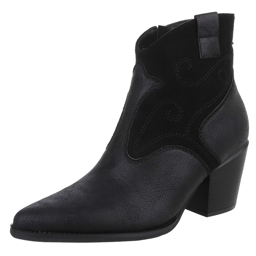 Ital-Design Eleganter Ankle Boot mit geschwungenen Details für Damen Westernstiefelette (90110085) Blockabsatz Полусапожки in Schwarz