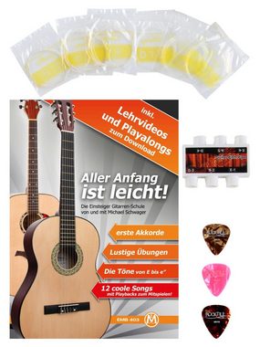 Classic Cantabile Konzertgitarre AS-851 Starter Set, 7/8, mit Gitarre, Tasche, Nylonsaiten, Schule, 3x Plektren und Stimmpfeife