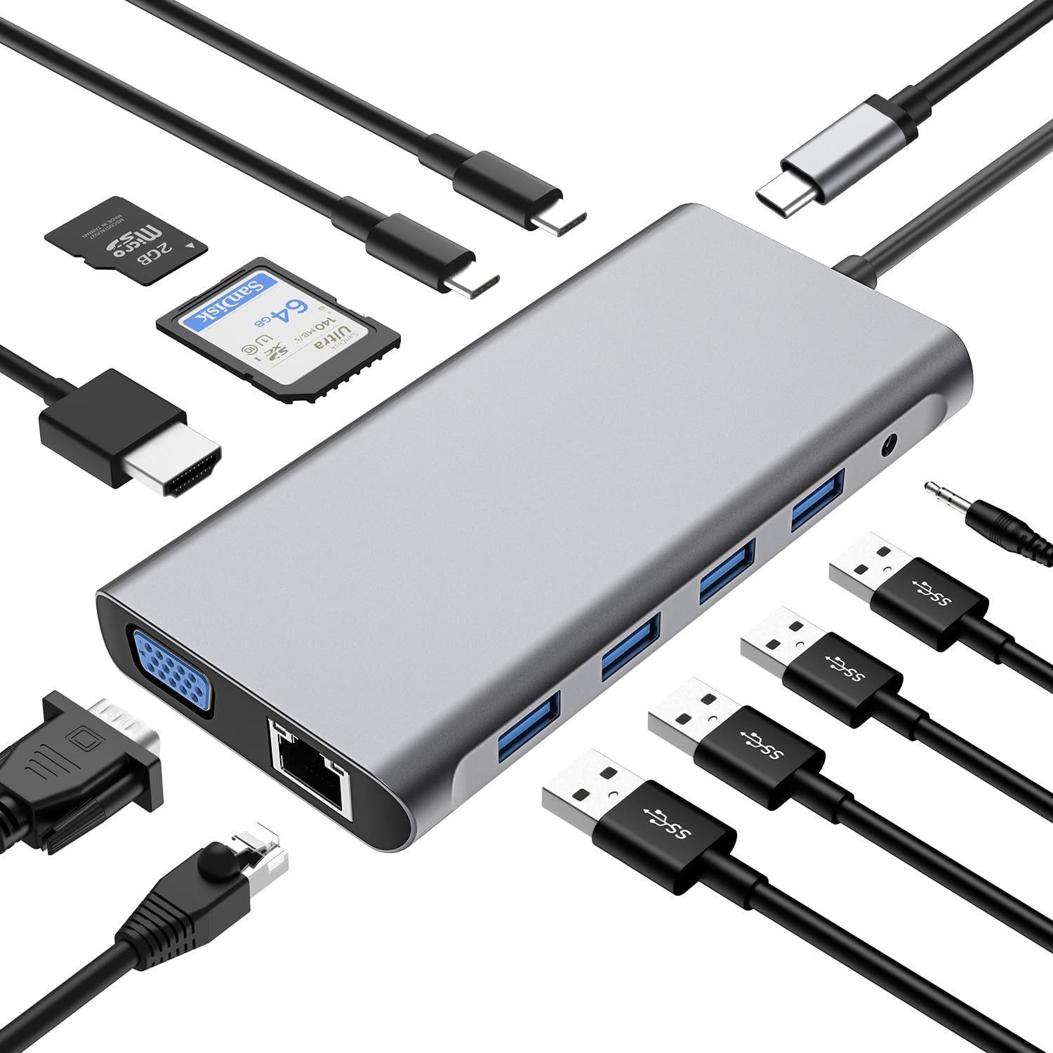 Laptop-Dockingstation Laptop-Dockingstation 12in1 USB-C HUB Docking Station Adapter