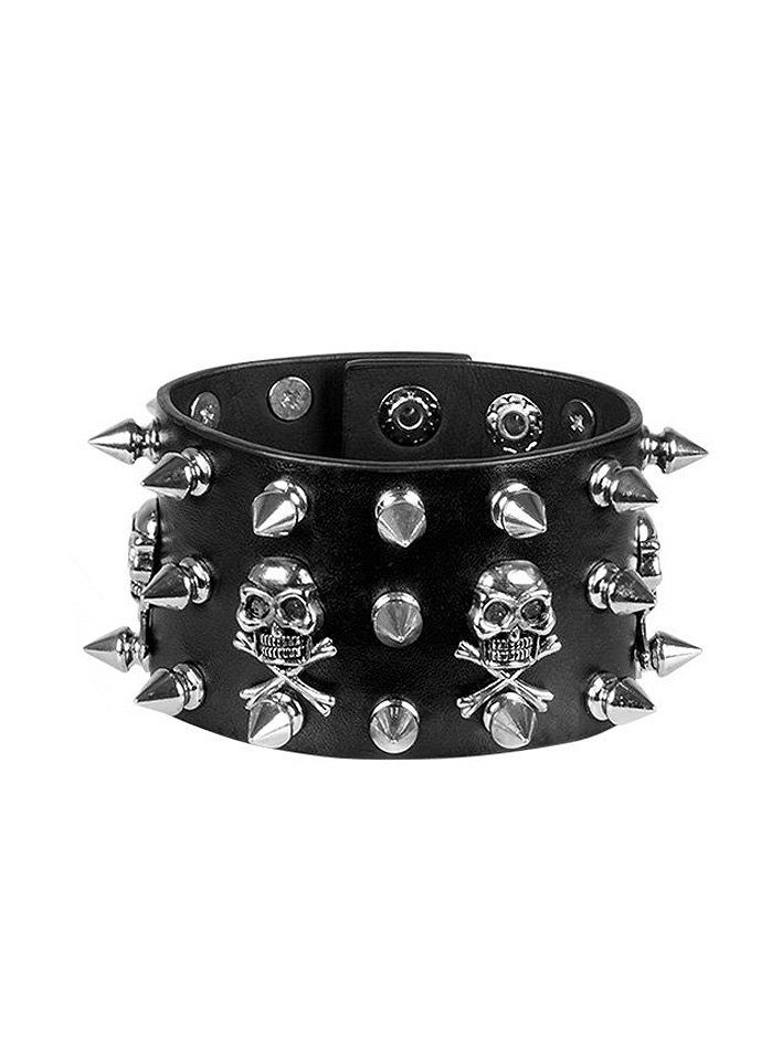 Boland Kostüm Nietenarmband Totenkopf, Kunstlederarmband für die ganz harten Typen