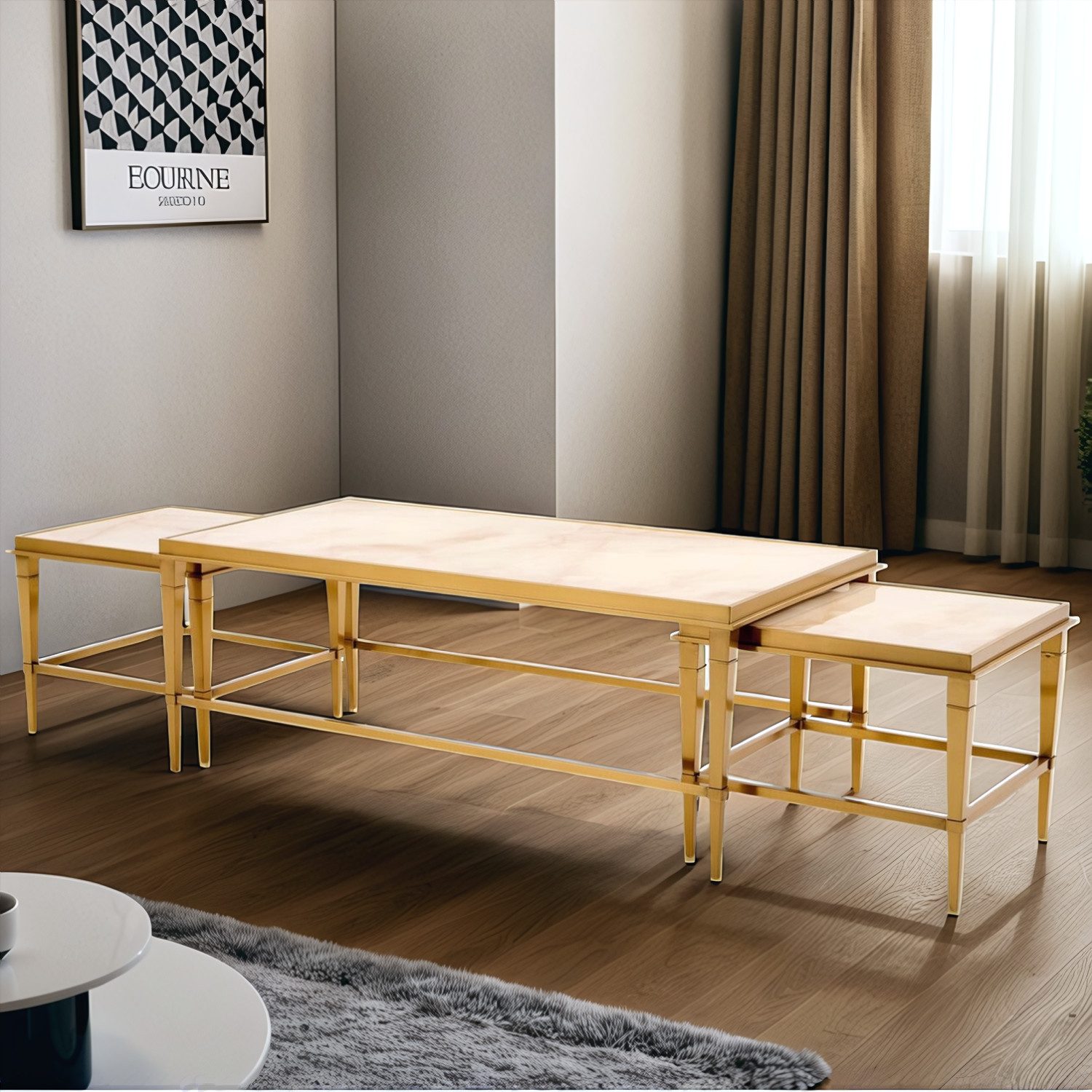 alesvelt Couchtisch Couchtisch 3er Set mit echtem Marmorplatte