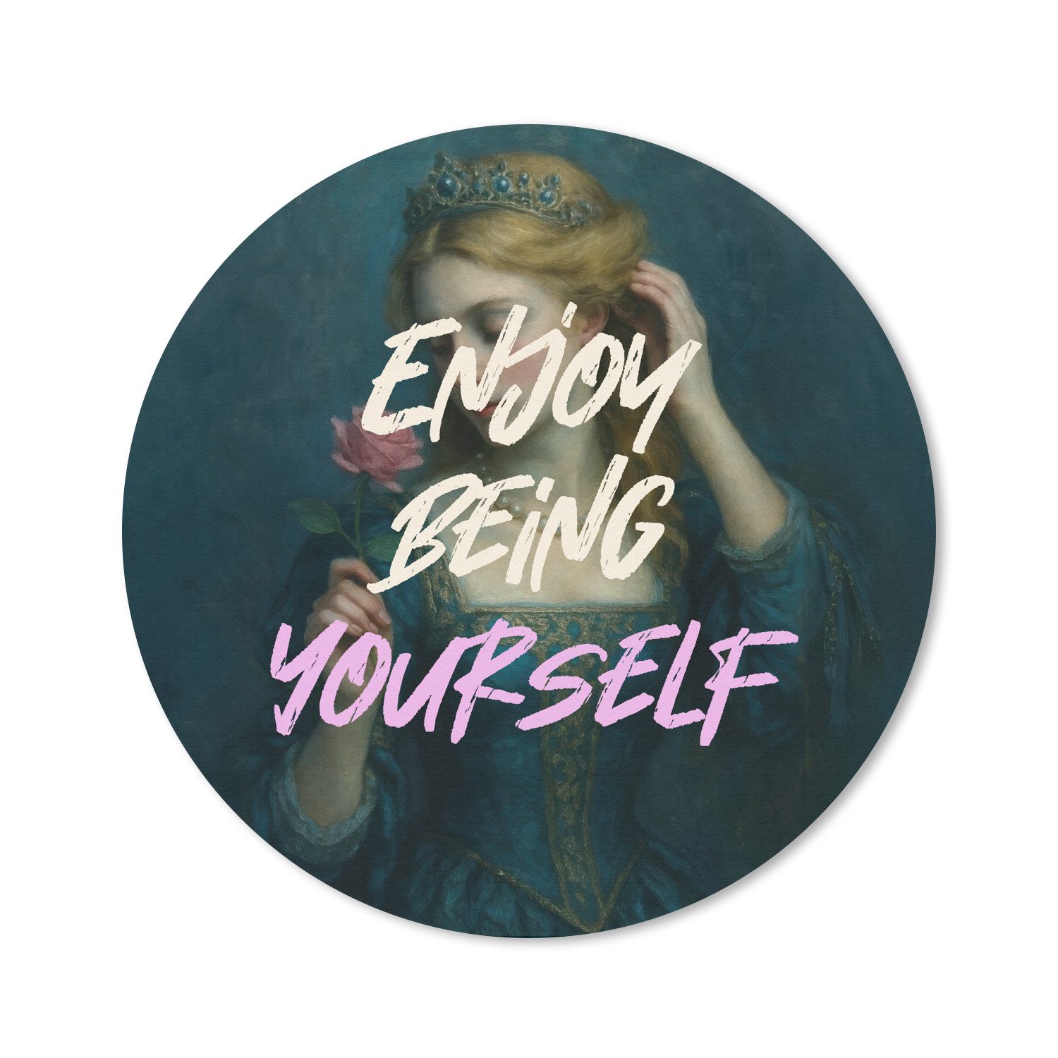MuchoWow Mauspad Frau - Rose - Zitat (1-St), Mousepad mit Rutschfester Unterseite, Gaming, Rund, 30x30 cm