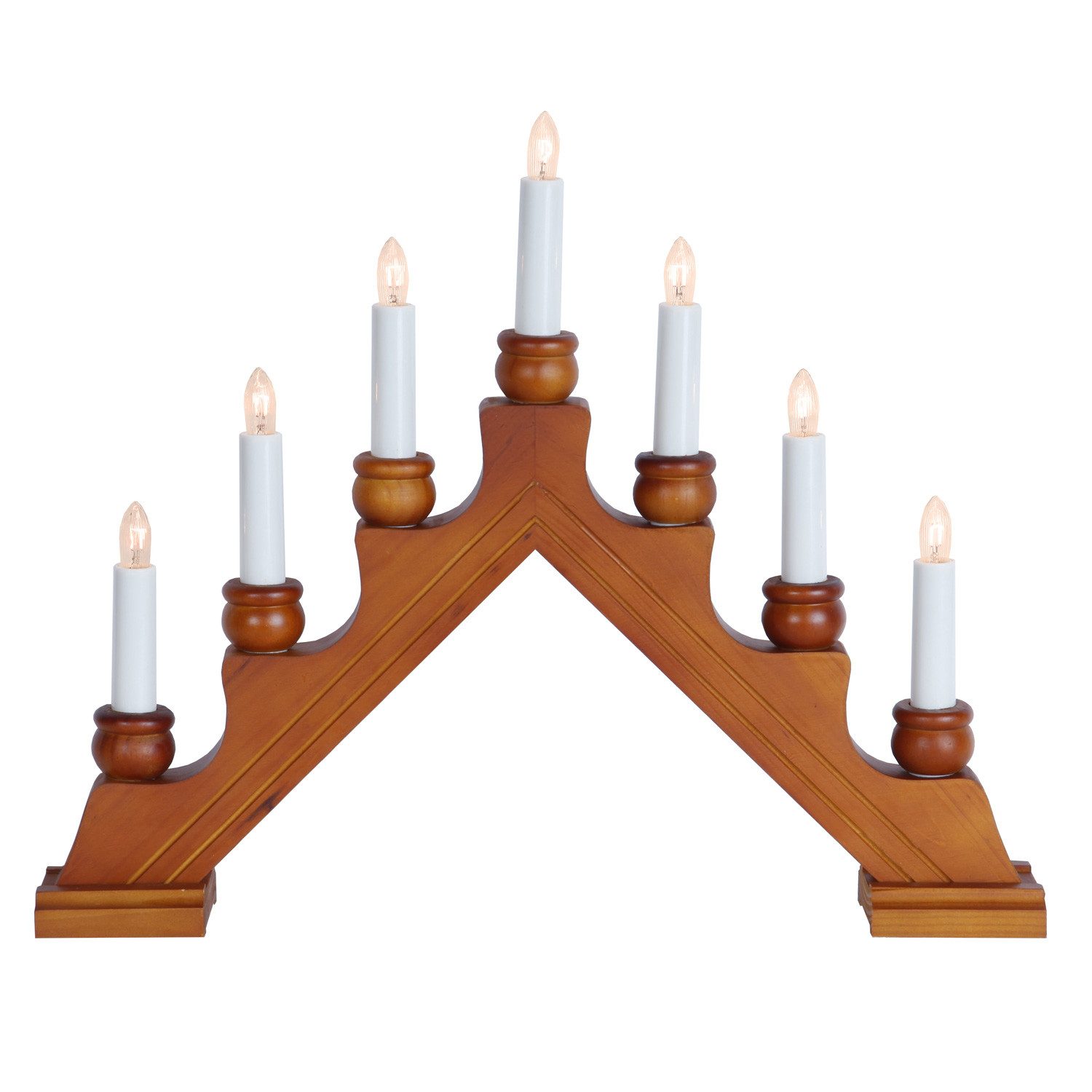 STAR TRADING Fensterleuchter Lichterbogen Schwibbogen Weihnachtsleuchter 7-flammig Schalter braun, Glühlampe, warmweiß (2100K bis 3000K)