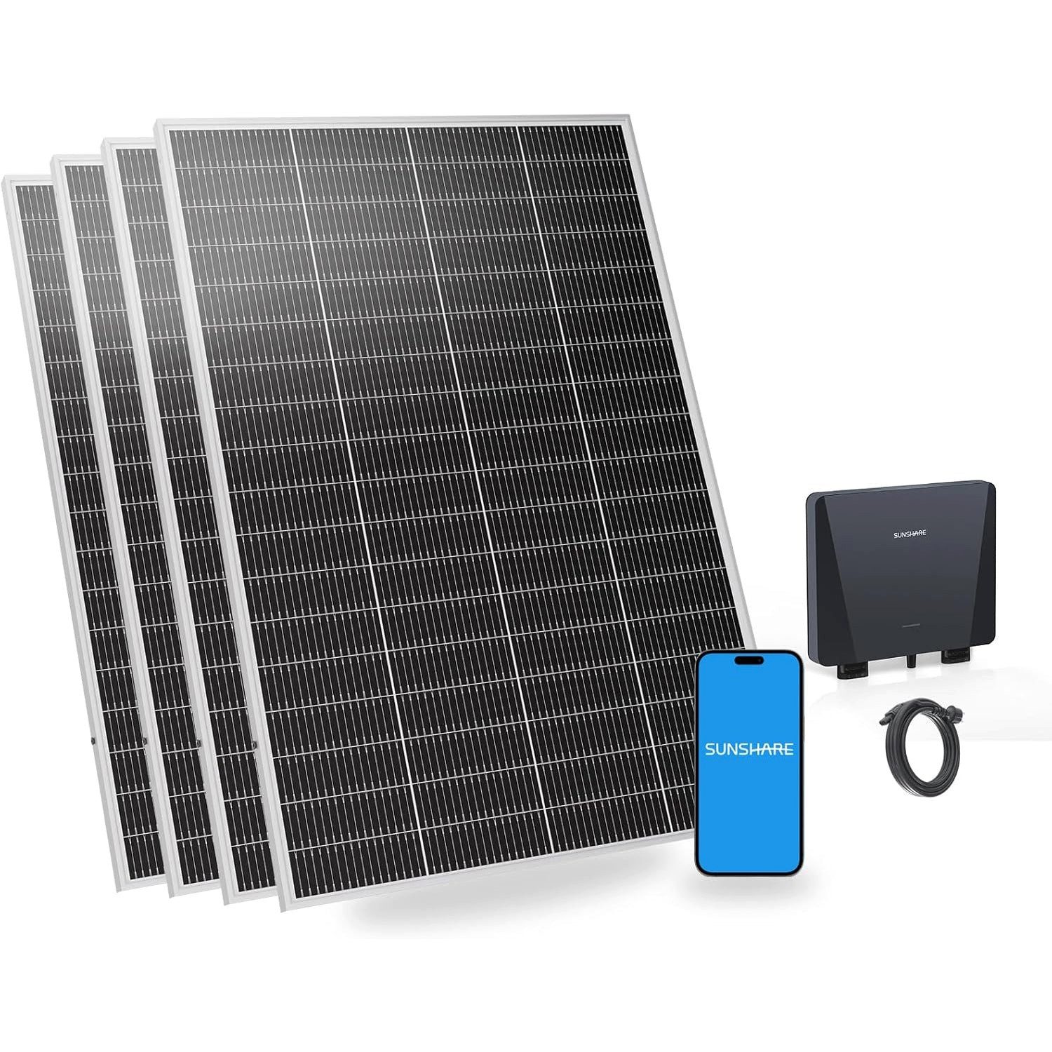 Sunshare Balkonkraftwerk Ray Lite Basic Kit 800 W Mini-Balkonkraftwerk - 4×200 W Module, 200 W, Monokristallin N‑Typ TOPCon, (Balkonkraftwerk, 4-St., 800 W Basic‑Set mit 4 Modulen und Mikro‑WR), Kompaktes 800 W PV‑System, erweiterbar bis 1200 W Gesamtleis