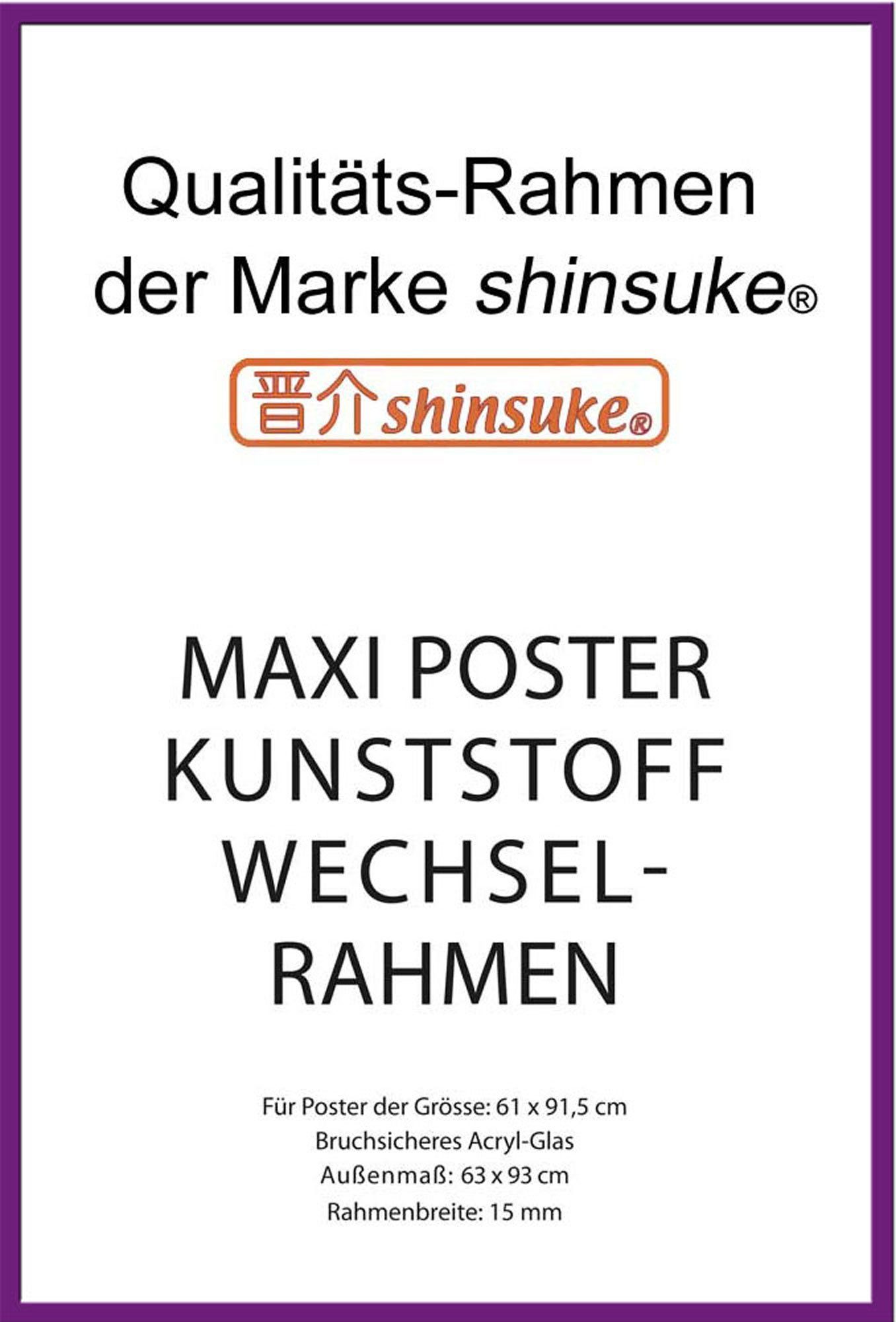 empireposter Rahmen Posterrahmen Wechselrahmen Shinsuke® Maxi-Poster Profil: 15mm Kunststoff 61x91,5cm, Farbe lila mit Acryl-Scheibe | Einzelrahmen