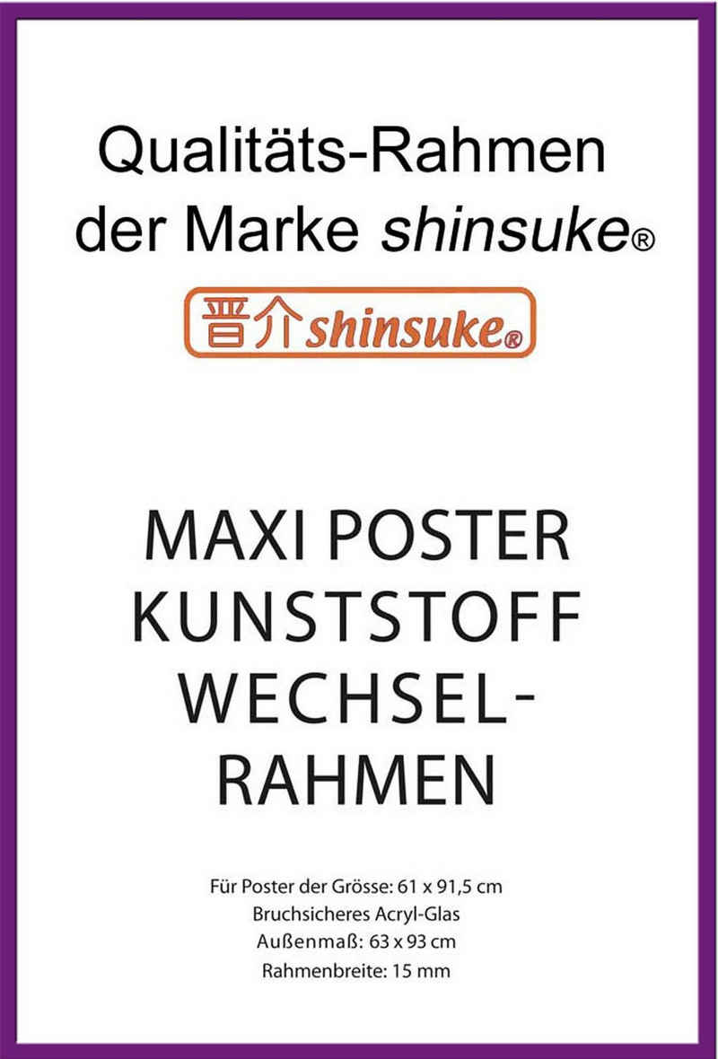 empireposter Rahmen Posterrahmen Wechselrahmen Shinsuke® Maxi-Poster Profil: 15mm Kunststoff 61x91,5cm, Farbe lila mit Acryl-Scheibe