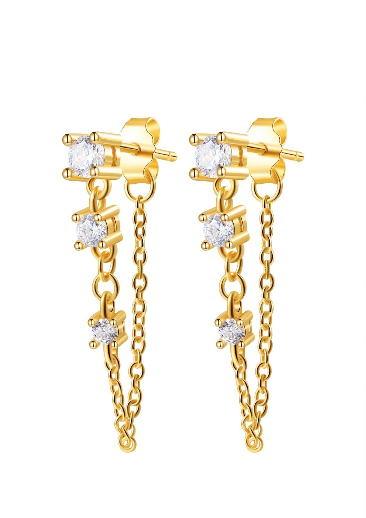 Paar Ohrhänger Tropfen Kristalle, Silber Ohrstecker Kette 18K Gold
