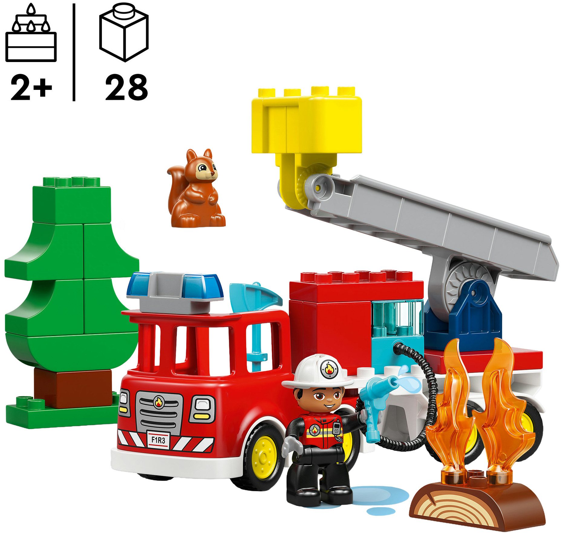 LEGO® Löschauto mit Schlauch und Feuerwehrmann (10473), LEGO DUPLO Town Konstruktionsspielsteine, (28 St)