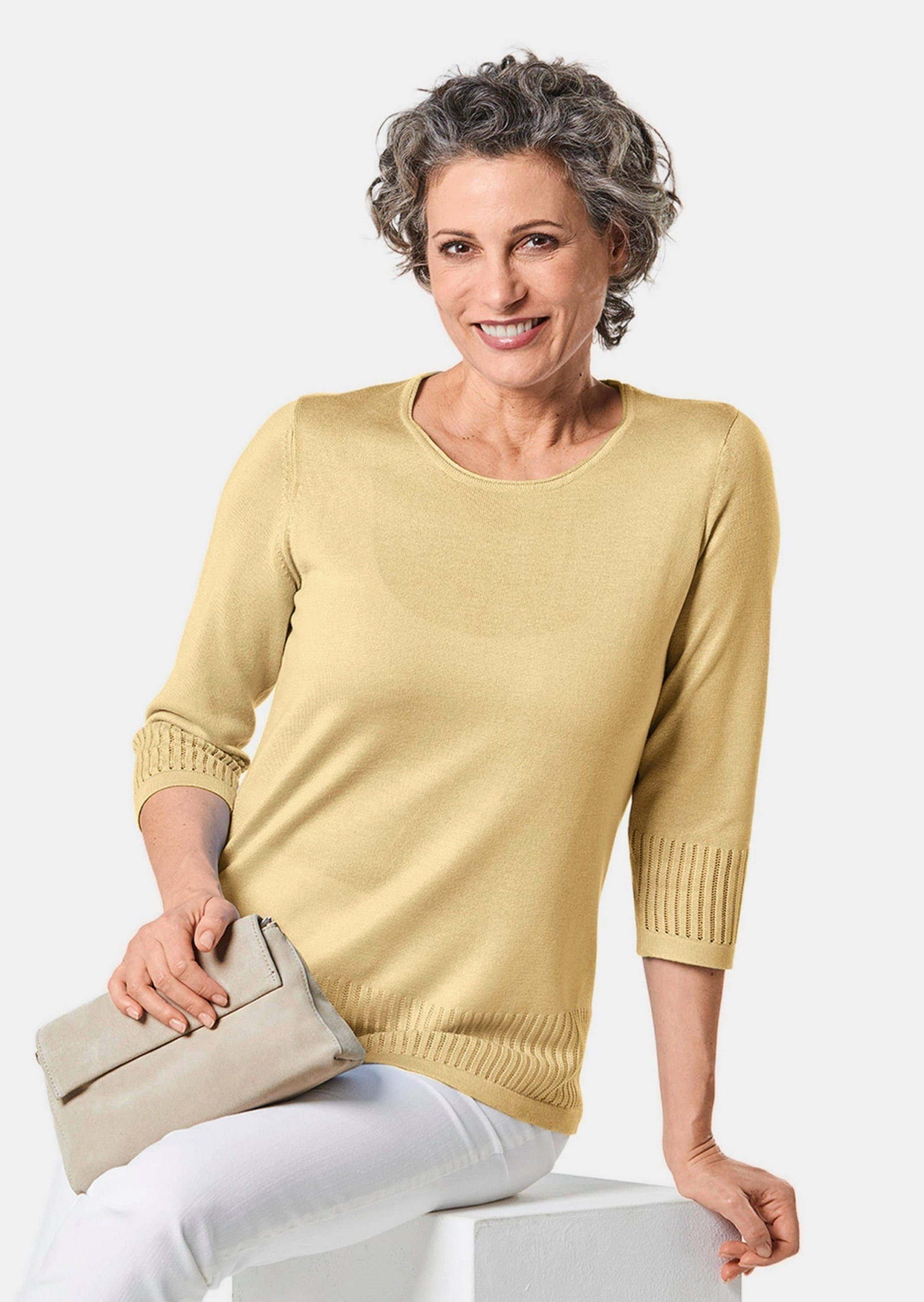 GOLDNER 3/4 pastellgelb mit Arm-Pullover Ajour-Pullover Gepflegter femininen Durchbrüchen