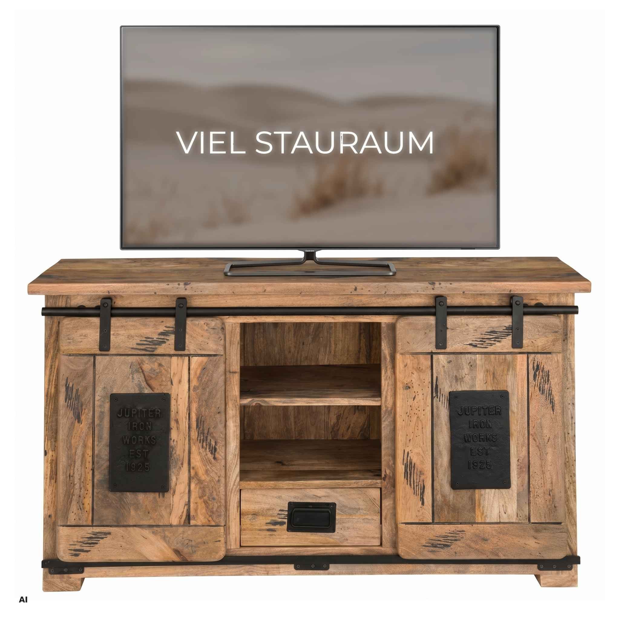 MR.DEKO Kommode Florenz Mango Vintage 128 x 45 x 70 cm Fernsehrschrank (TV-Kommode 128 cm breit, passende Möbel erhältlich), 1 Schublade, 2 Fächer, 2 Schiebetüren, Vintage, Metallrahmen