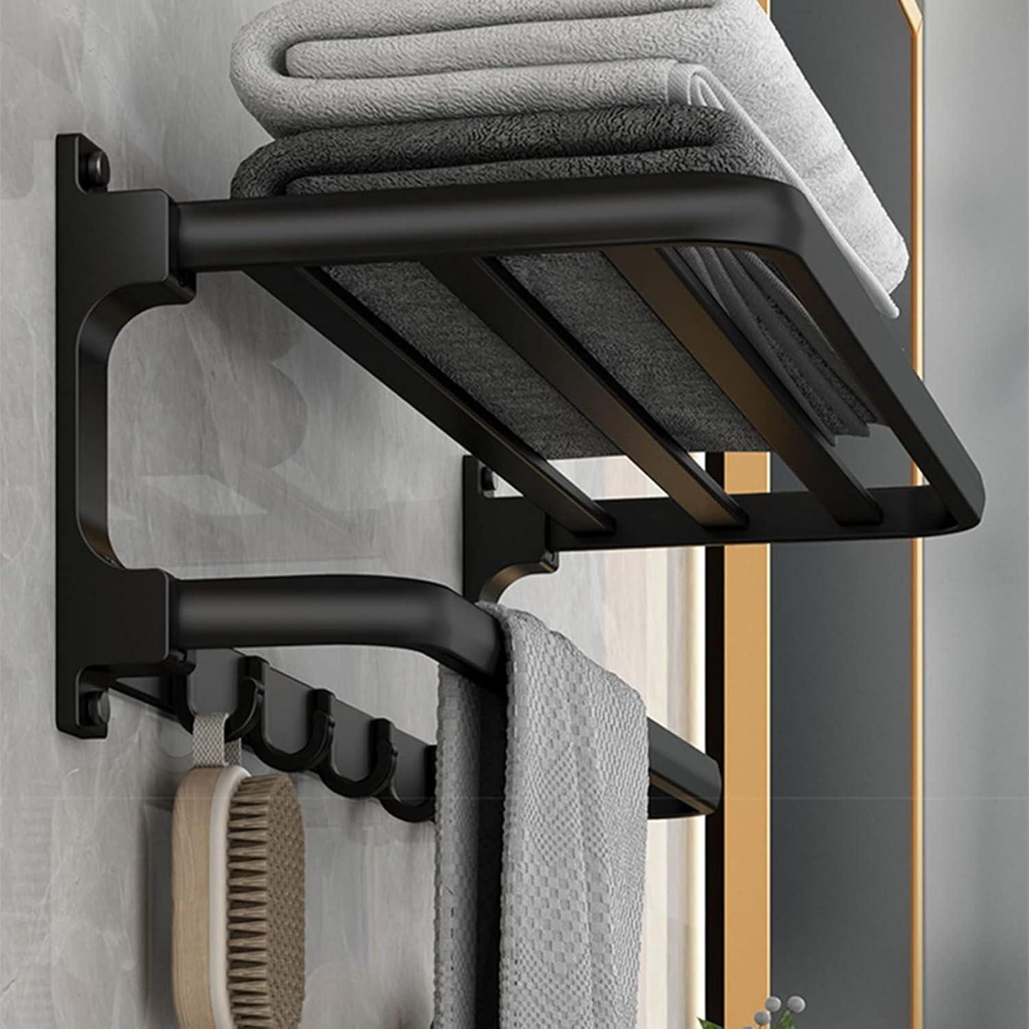 LuxusKollektion Handtuchregal Handtuchhalter schwarz matt selbstklebend Wandmontage 5 Haken 58cm