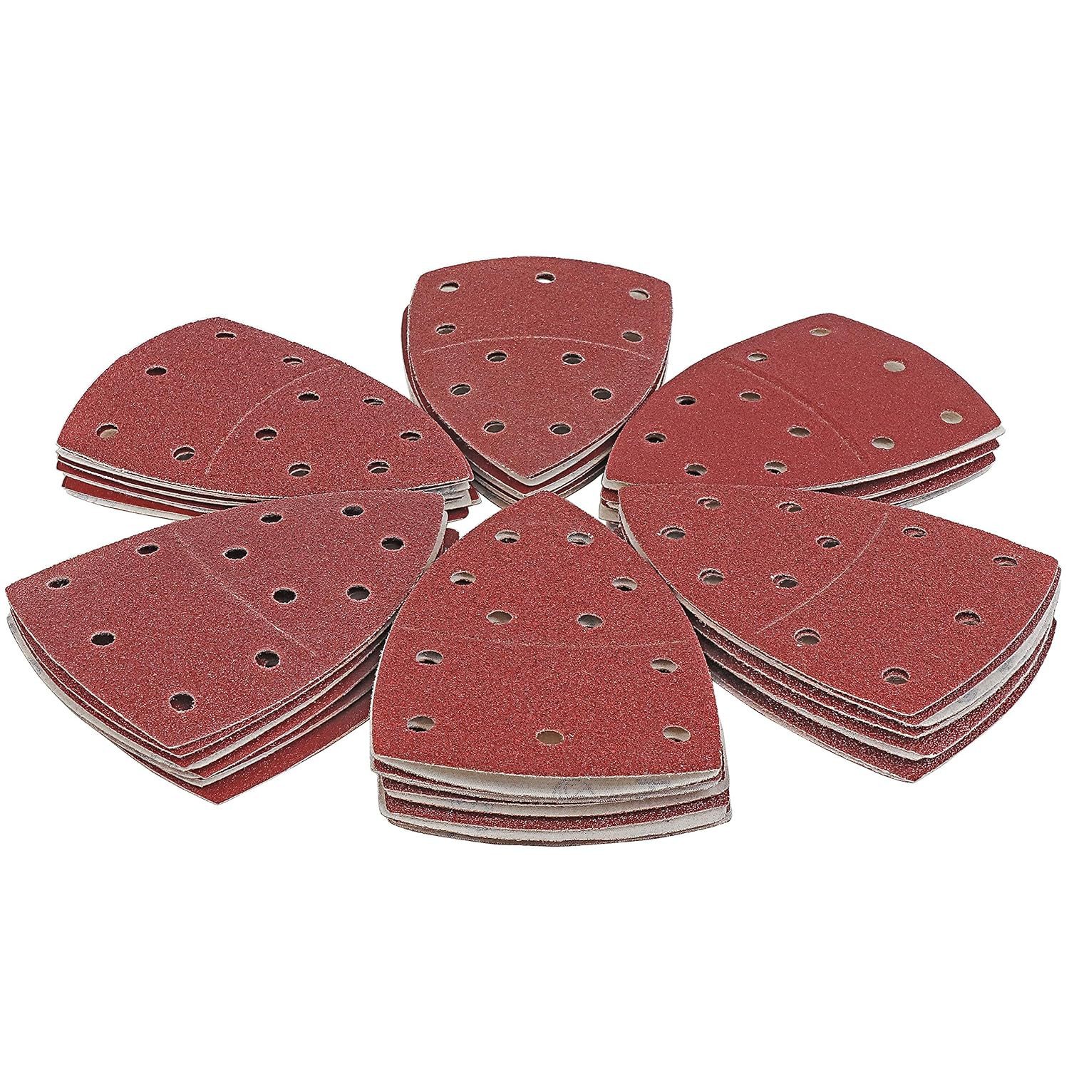 S&R Schleifdreieck Schleifpapier Profi Set 105 mm x 152 mm für professionellen Einsatz, (Set, 60 St., Je 10x P40, P60, P80, P120, P180 und P240), für Metallen, NE-Metallen, Stahl und Legierungen, Holz, Kunststoffe