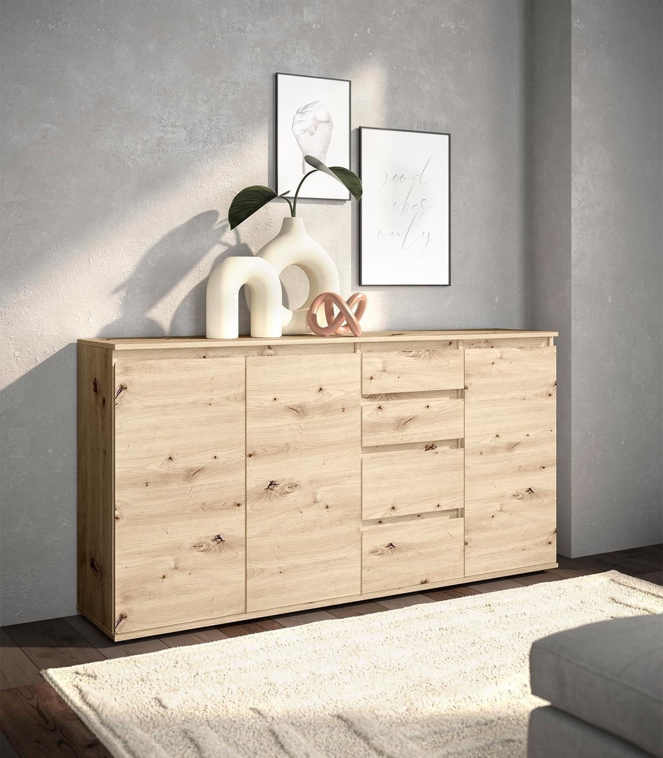 Bega Consult Sideboard BREST, Artisan Eiche Dekor, 3 Türen, 4 Schubladen, B 160 x H 84 x T 35 cm