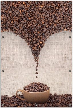 Wallario Sichtschutzzaunmatten Tasse mit Kaffeebohnen - Kaffeedesign