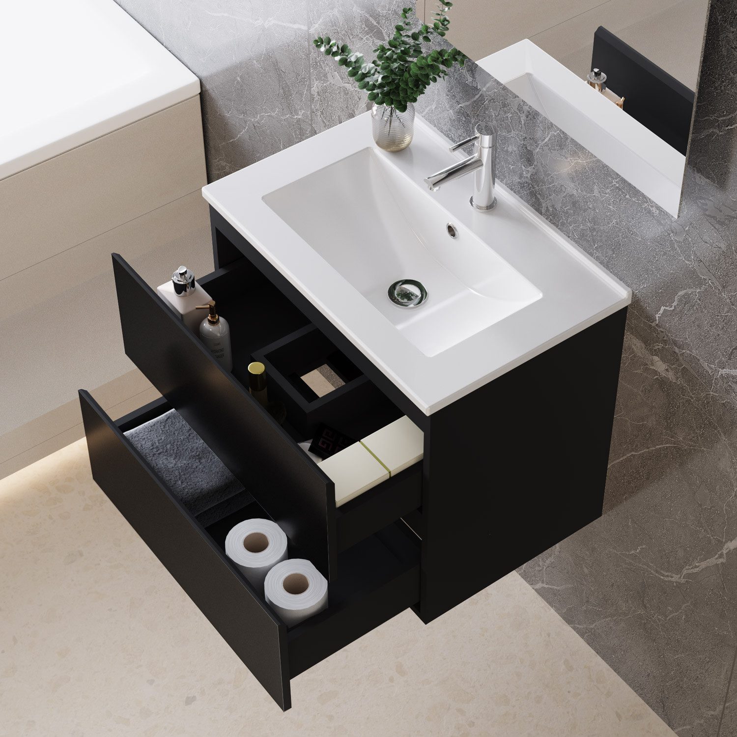 duschspa Waschtisch Waschbecken mit Unterschrank Badmöbel Set Badschrank Wa günstig online kaufen