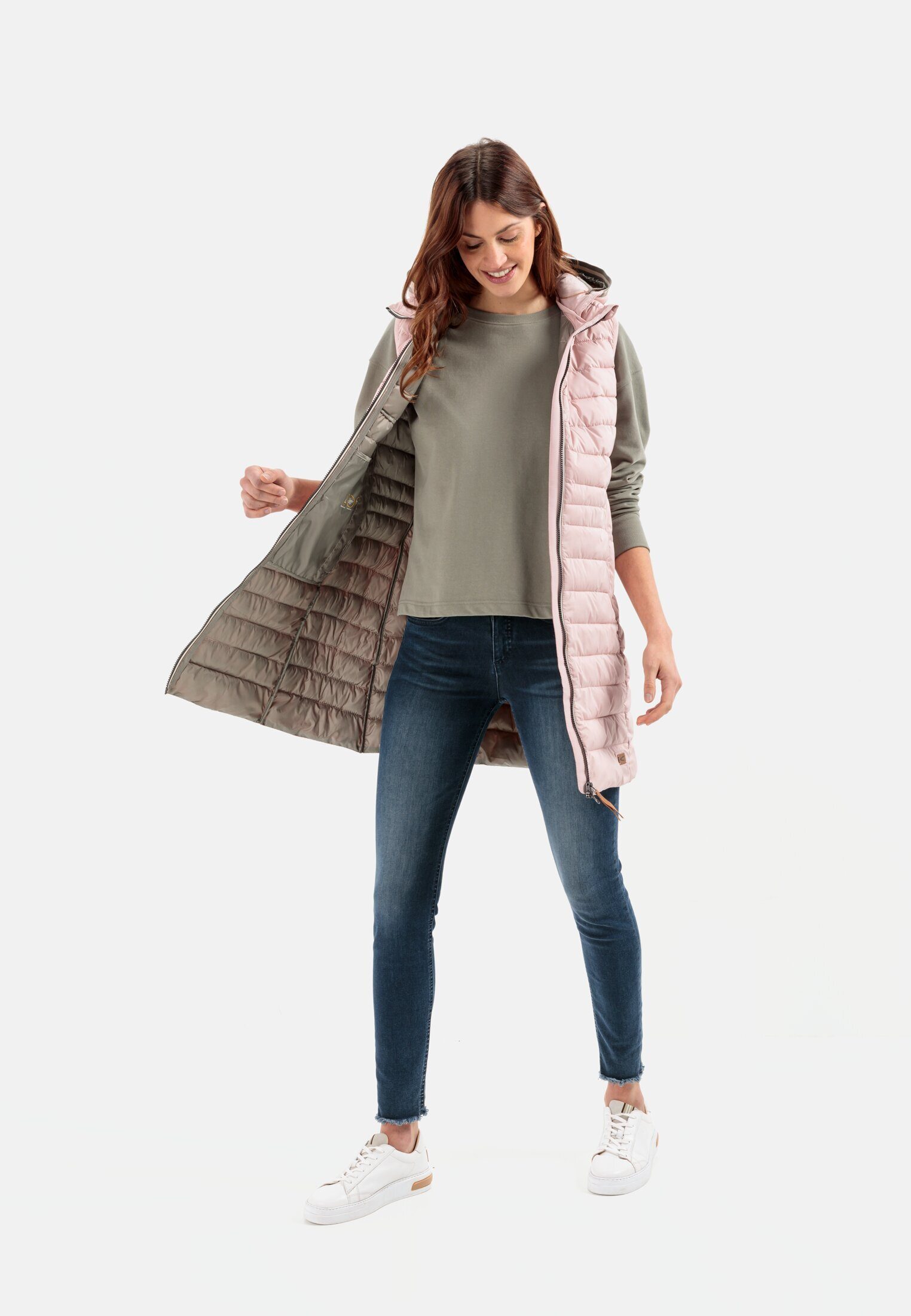 camel active Longweste mit Kapuze ärmellos Kapuze Markenlabel