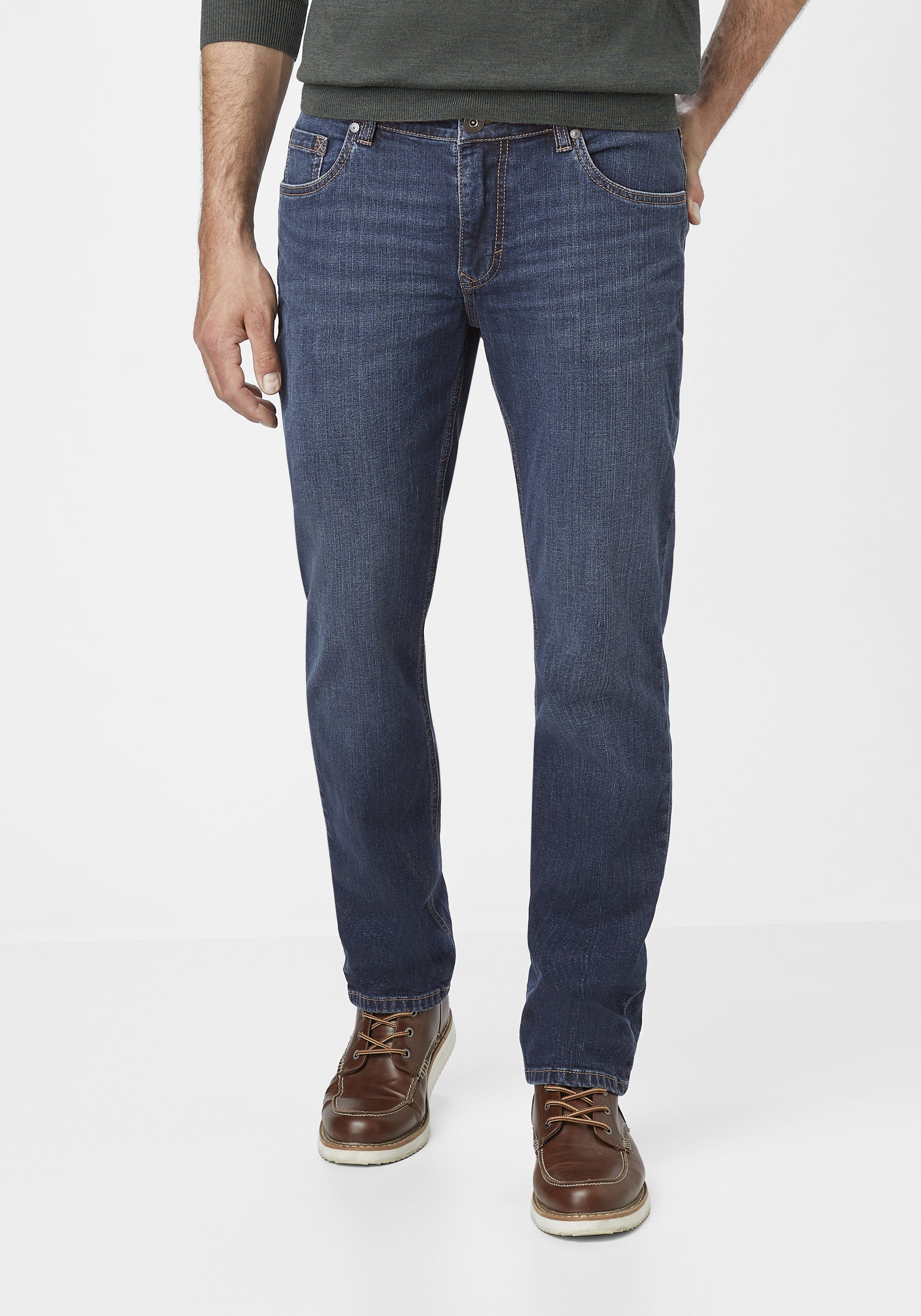 Paddock's Straight-Jeans BEN Regular Fit 5-Pocket Jeans mit Comfort Stretch dark blue used moustache