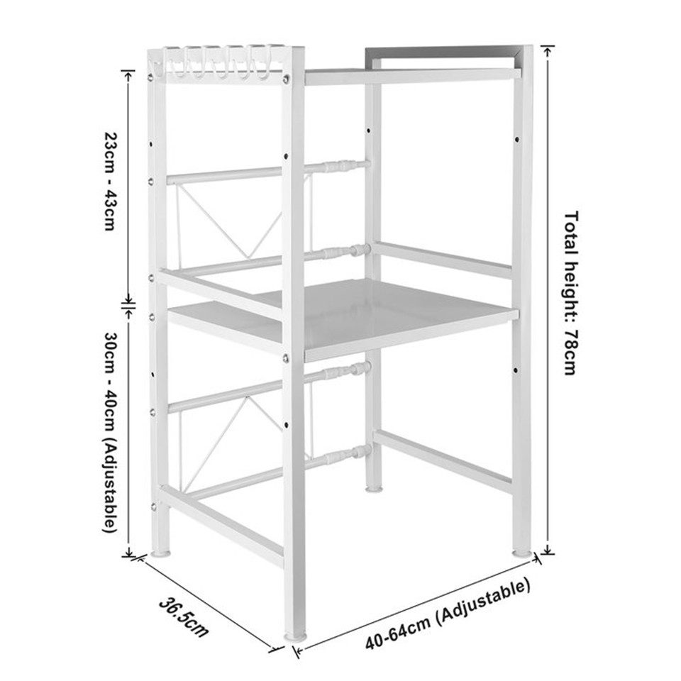 JEOBEST Regalelement Küchenregal Mikrowellenregal 3-Stufig, Erweiterbares Mikrowellen Regal, mit 6 Haken für Arbeitsplatte,Bäckereiregale,Küchenorganizer – Bild 4 von 5