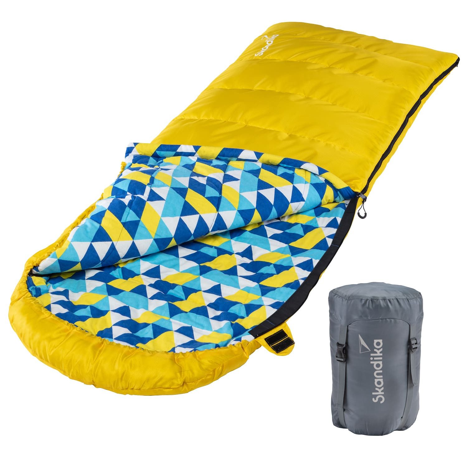 Skandika Deckenschlafsack Baumwollflanell, Deckenschlafsack, Koppelbar, Kopfteil mit Kordel, 3 Jahreszeiten, bis -20°C, Packsack mit Kompressionsbändern, 220x80cm