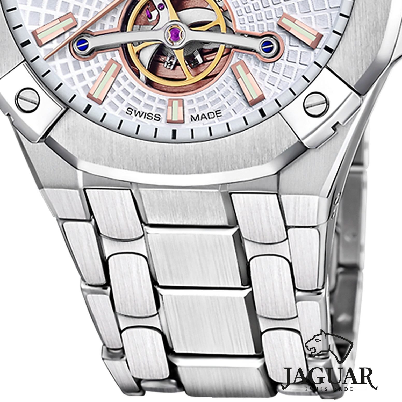 JAGUAR Automatikuhr Jaguar Herrenuhr Edelstahl silber Jaguar, (Analoguhr), Herren Armbanduhr rund, Edelstahlarmband silber