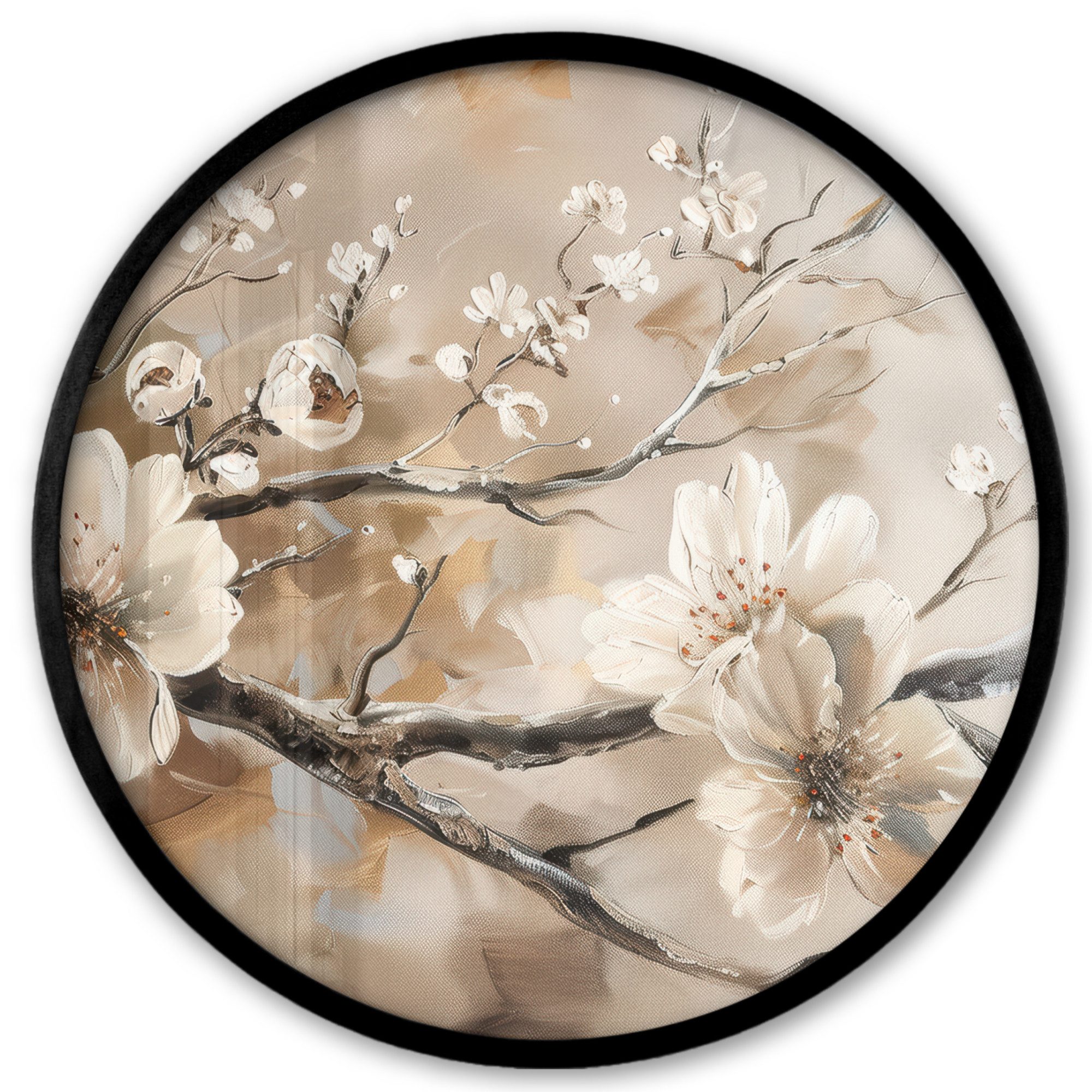 MuchoWow Poster Rund - Blumen - Natur - Weiß - Blüte - Abstrakt, (1 St), Runde Wandbilder, Deko für Wohnzimmer und Schlafzimmer, 40x40 cm