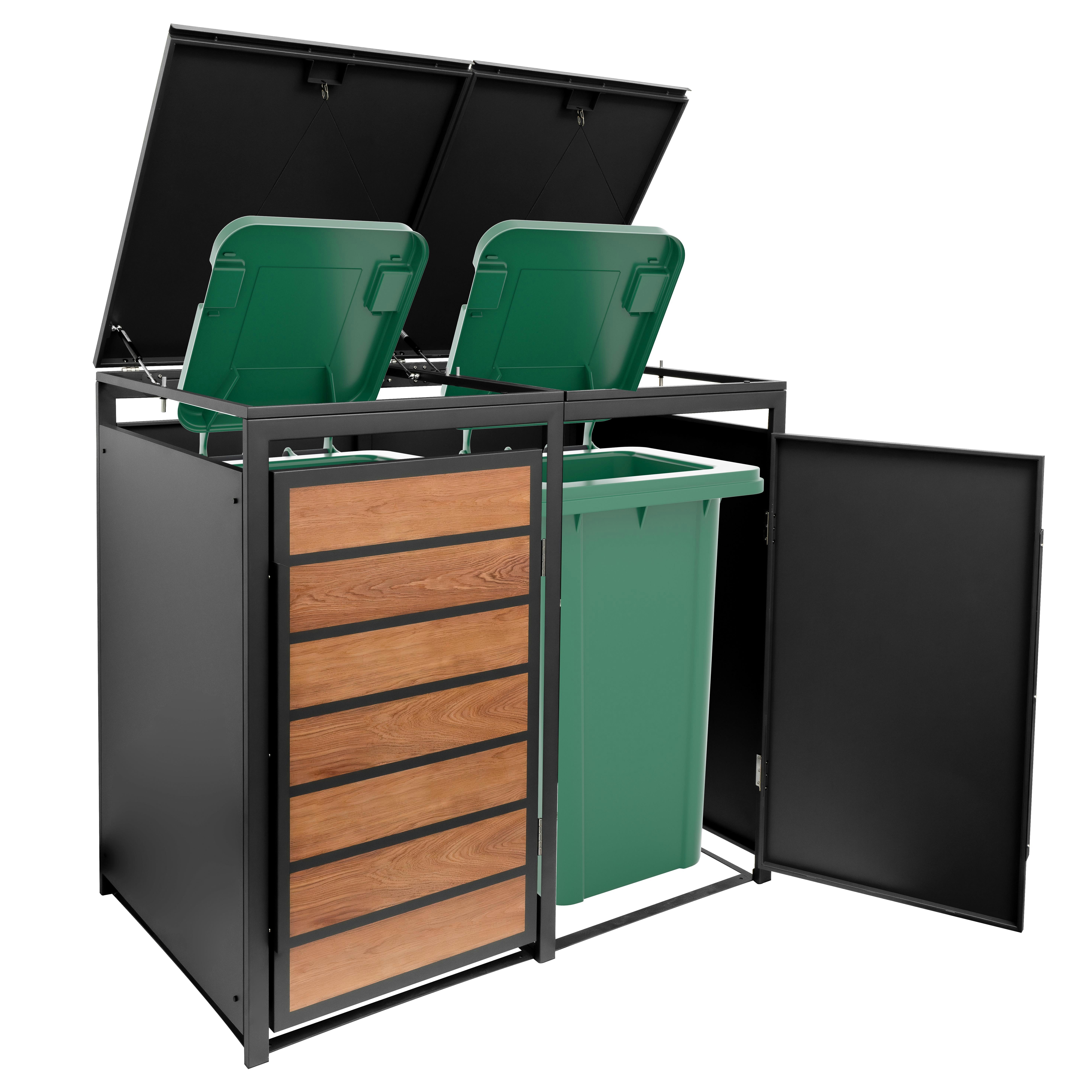 ESTEXO Mülltonnenbox Müllbox Mülltonnenverkleidung 4 Türen Anthrazit mit Holzdekor Box – Bild 4 von 5