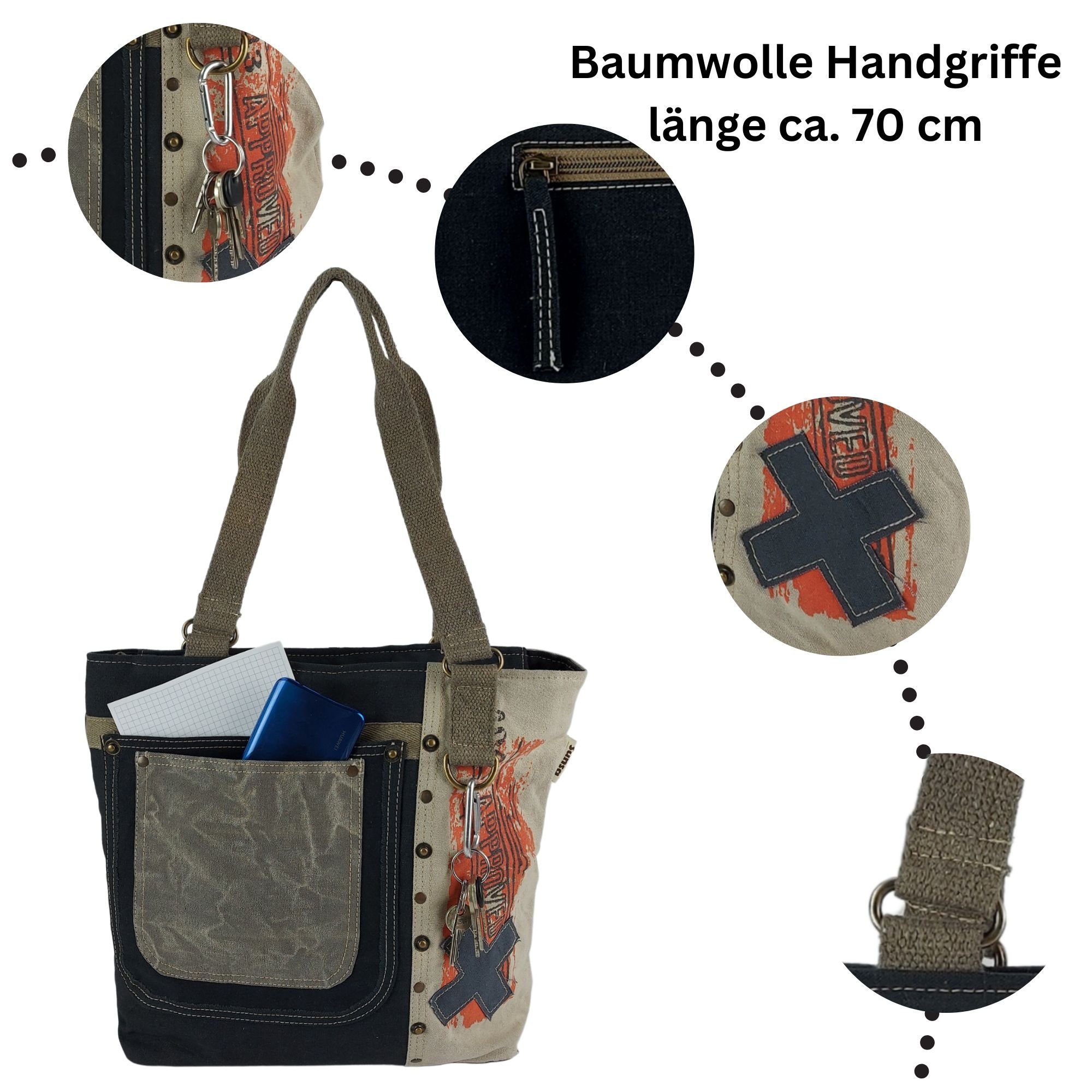 Sunsa Handtasche Shopper Canvas Damen Tasche in Vintage Stil, Vegane Schultertasche