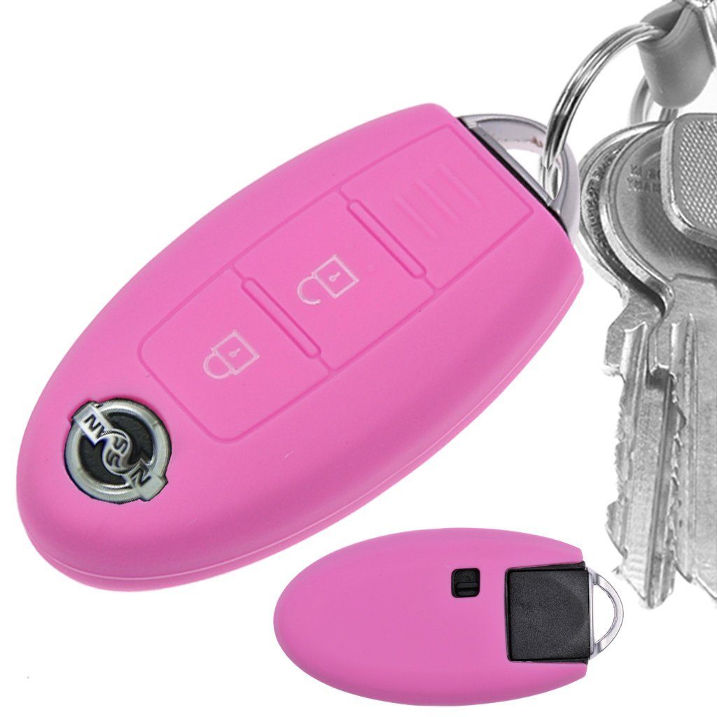 mt-key Schlüsseltasche Autoschlüssel Softcase Silikon Schutzhülle Rosa, für Nissan Juke Micra Note Qashqai Pulsar X-Trail Leaf 3 Knopf KEYLESS | Schlüsseltaschen