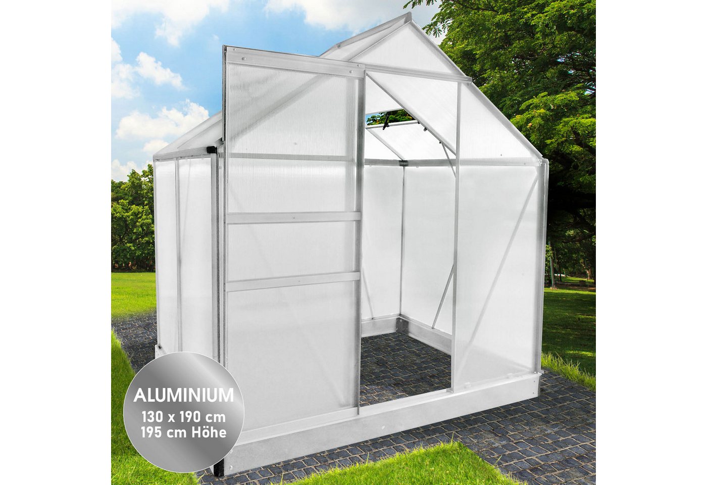 Thumbnail - BRAST Gewächshaus Aluminium mit Fundament rostfrei 130x190x195cm, BxTxH: 190 x 130 x 195 cm, wetterfestes hochwertiges A...