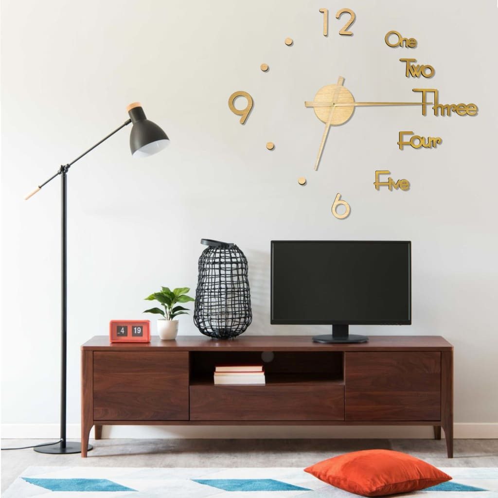 furnicato Uhr Extragroße 3D-Wanduhr Gold 100 cm mit DIY-Größe (Glänzende Wandzeitmesser aus EVA mit anpassbarer DIY-Montageform)