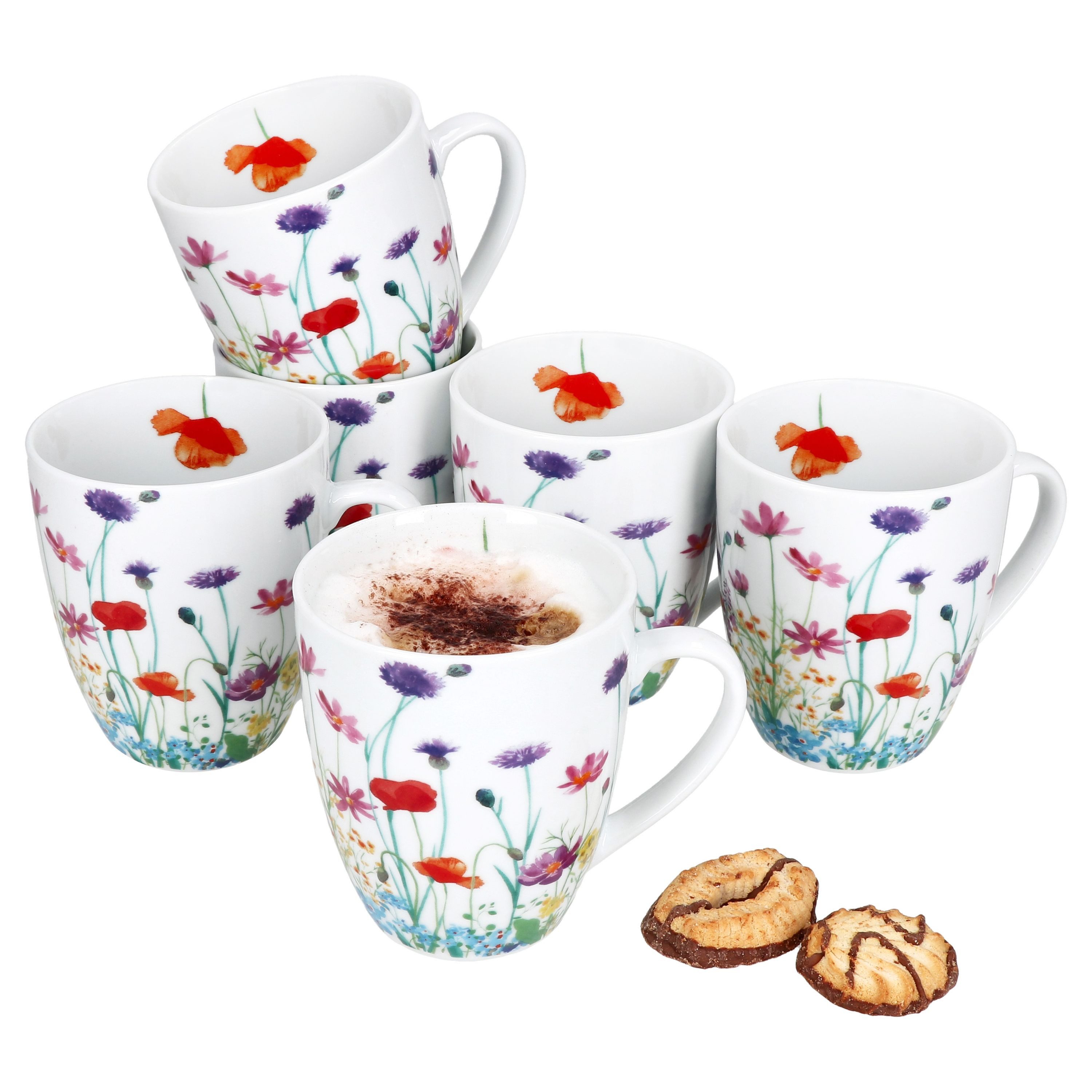 MamboCat Becher 6er Set Marie Kaffeebecher 320ml Porzellan-Tassen 6 Personen Blumen, Porzellan