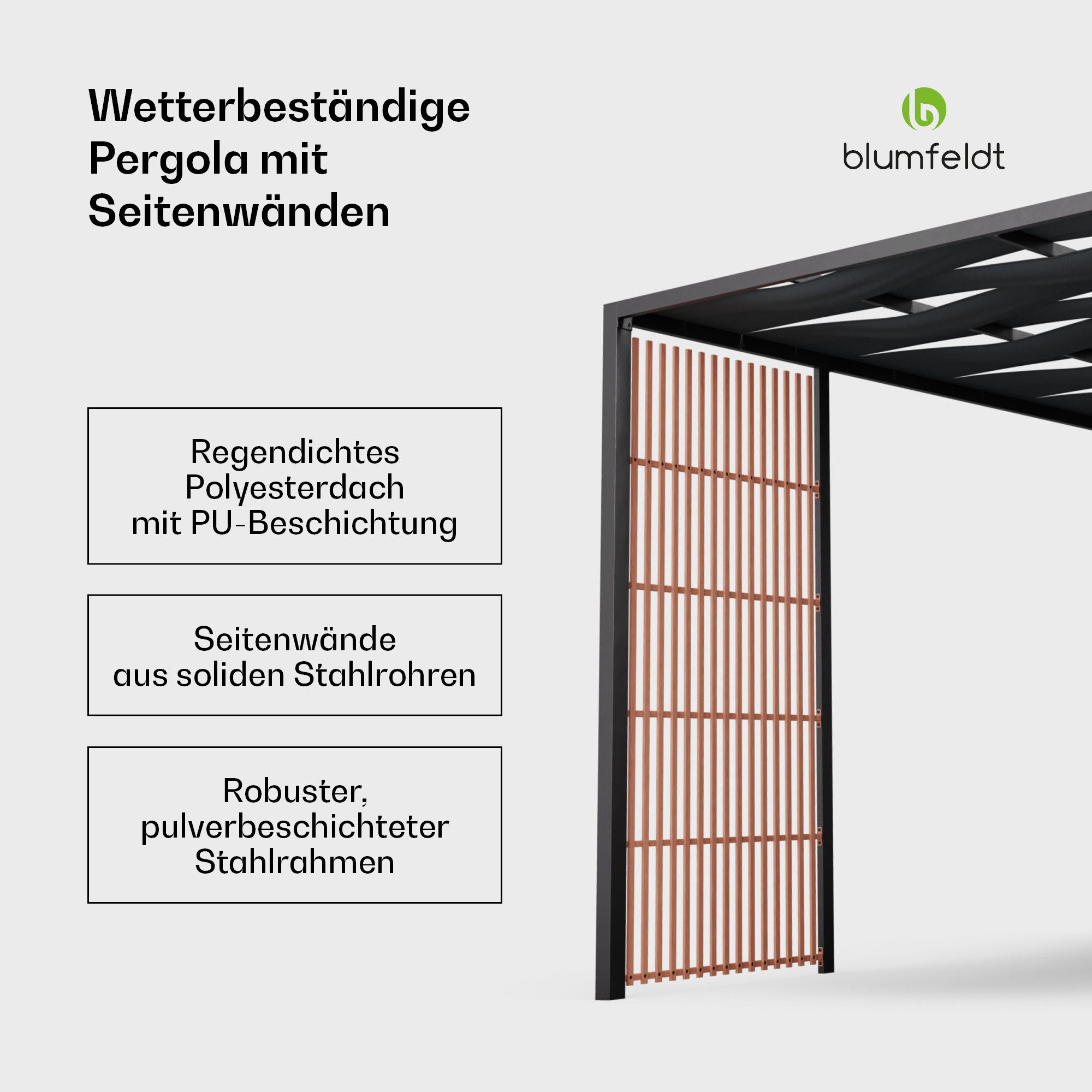 blumfeldt Pavillon Blumfeldt, (Set), Pergola 3x3m Seitenwände pulverbeschichtet wetterfest Garten