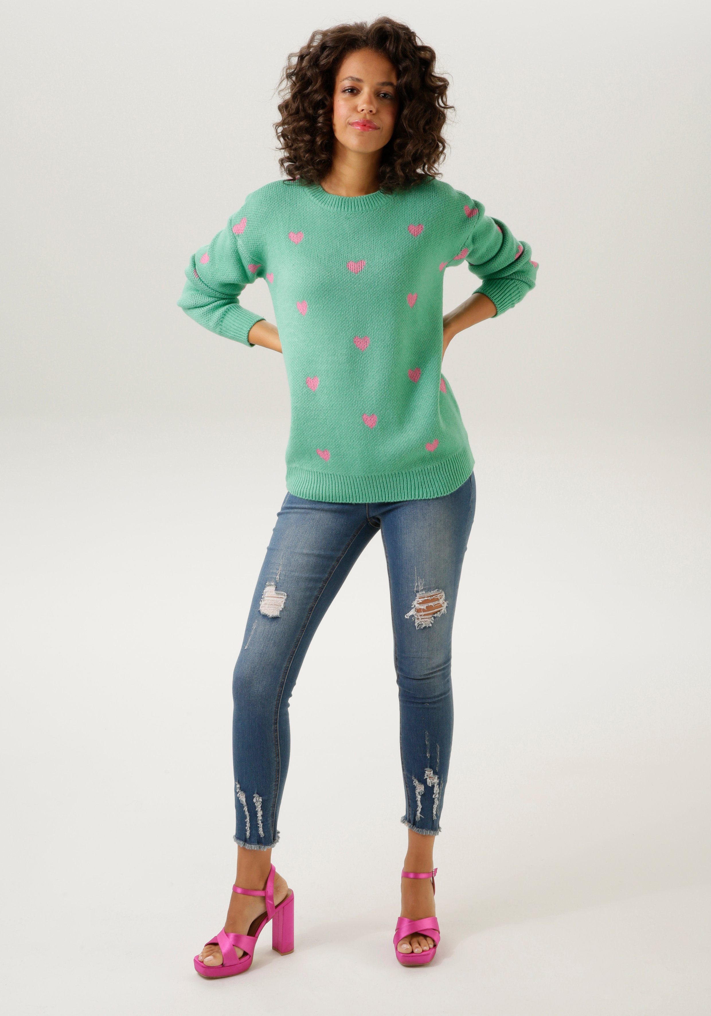 Aniston CASUAL Strickpullover mit eingestrickten Herzchen