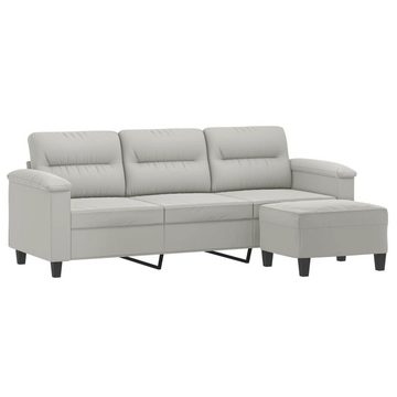 vidaXL Sofa 3-Sitzer-Sofa mit Hocker Hellgrau 180 cm Mikrofasergewebe