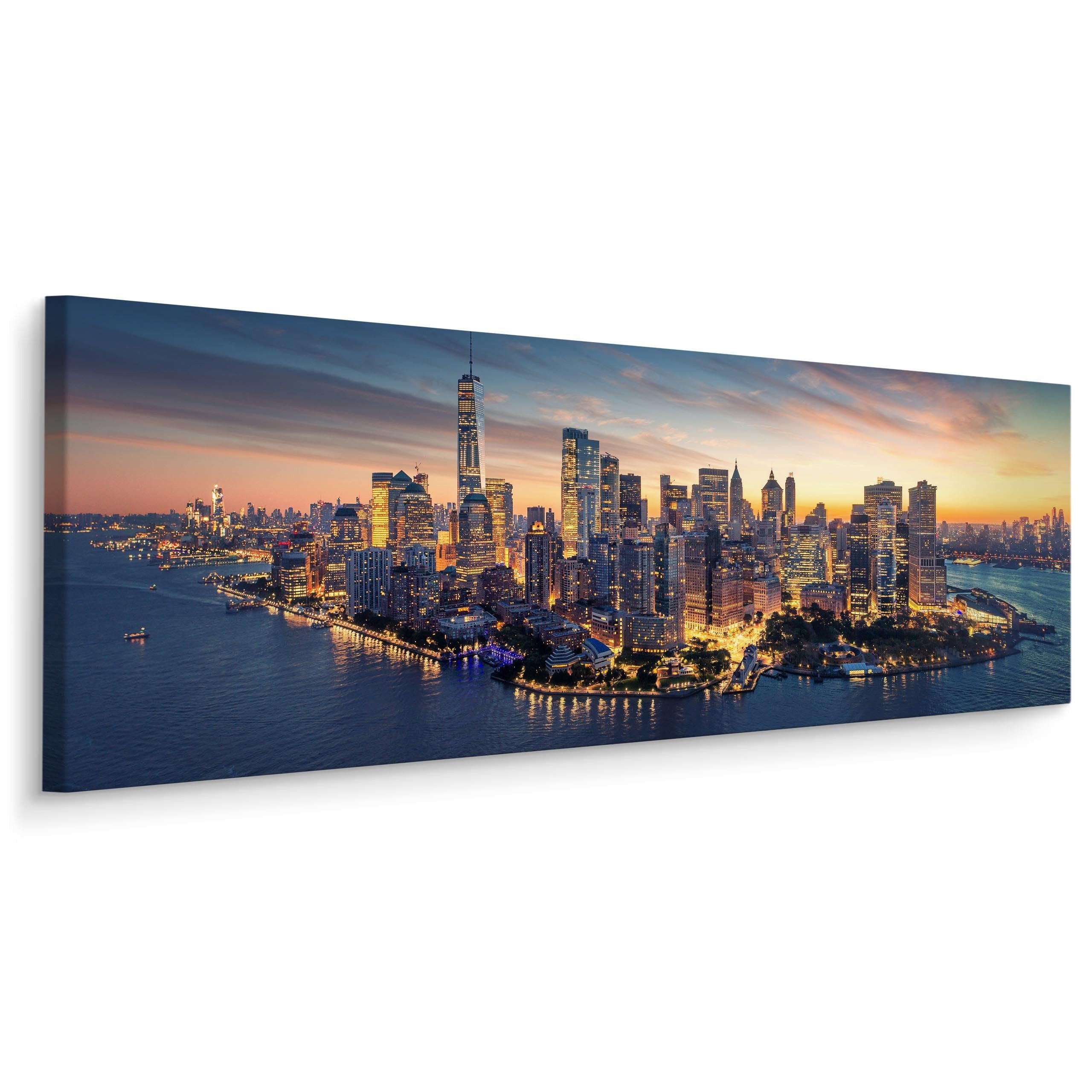 Muralo Leinwandbild Architektur – Leinwandbild Wandbild Kunstdruck Wohnzimmer, Gebäude (1 St), Panorama – New York – Stadtansicht, 145 x 45 cm, aufhängefertig