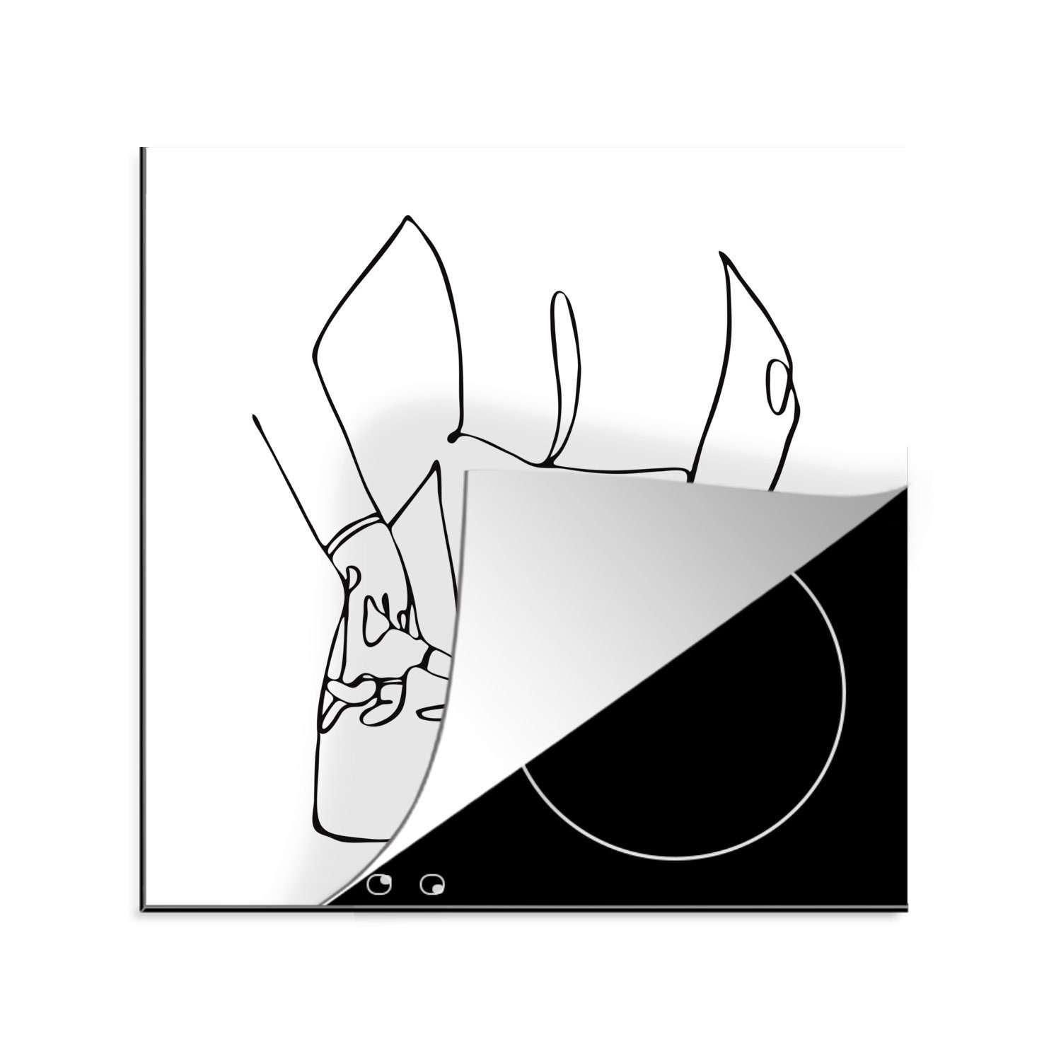MuchoWow Herdblende-/Abdeckplatte Abstrakte Strichzeichnung des Rückens einer Frau im Quadrat, Vinyl, (1 tlg), 78x78 cm, Ceranfeldabdeckung, Arbeitsplatte für küche