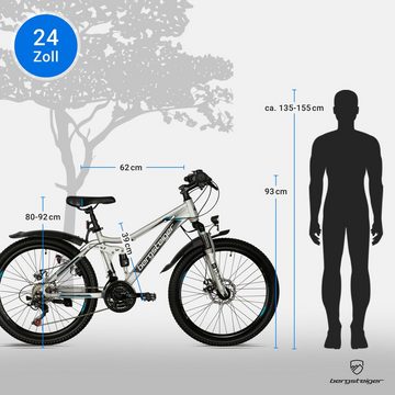 bergsteiger Kinderfahrrad Bergsteiger Broome 24, 26 Zoll, 21 Gang Shimano Shimano Tourney Schaltung Schaltwerk, Kettenschaltung