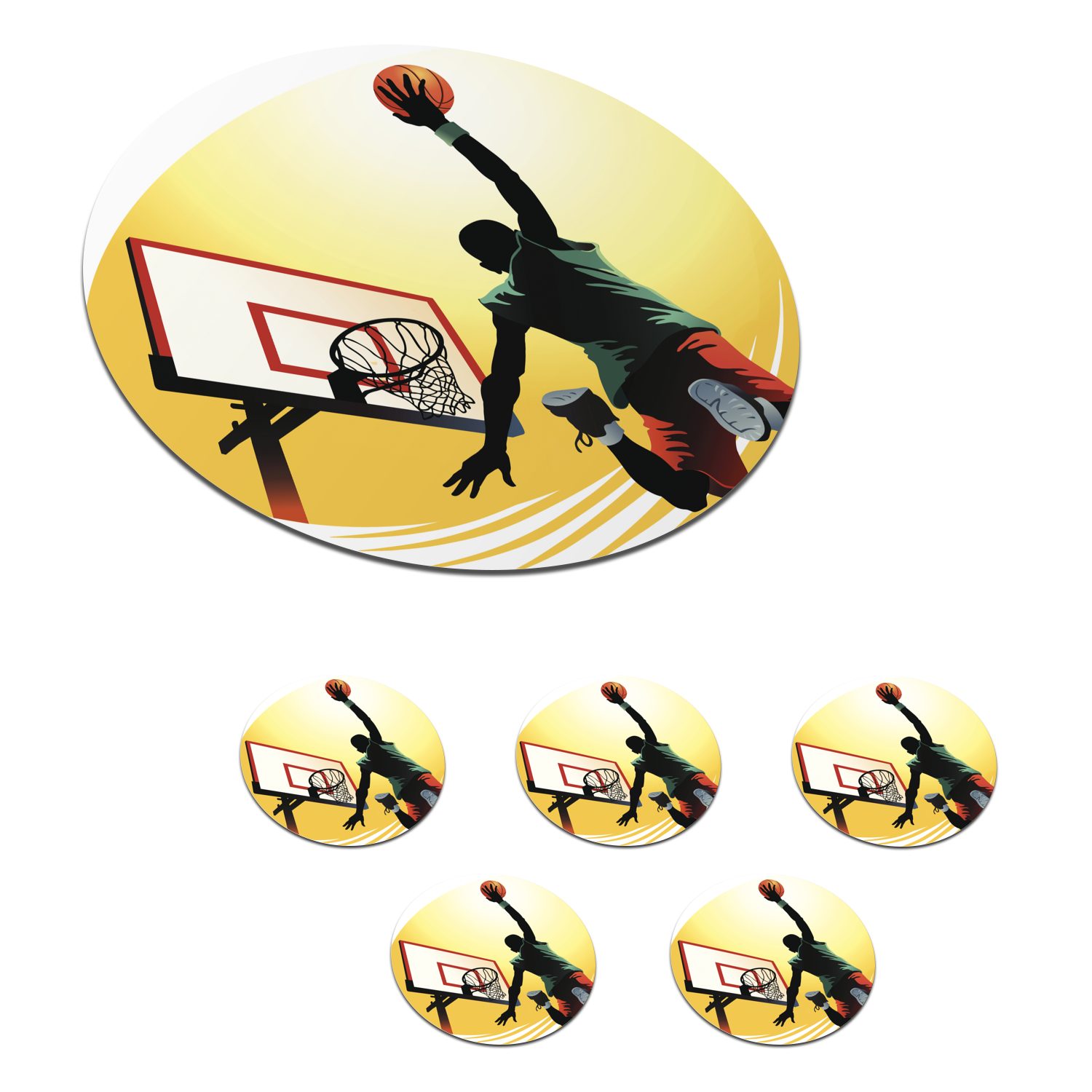 MuchoWow Glasuntersetzer In einer Illustration wirft ein Basketballspieler von der Seite, Zubehör für Gläser, 6-tlg., Getränkeuntersetzer, Tassenuntersetzer, Korkuntersetzer, Tasse, Becher