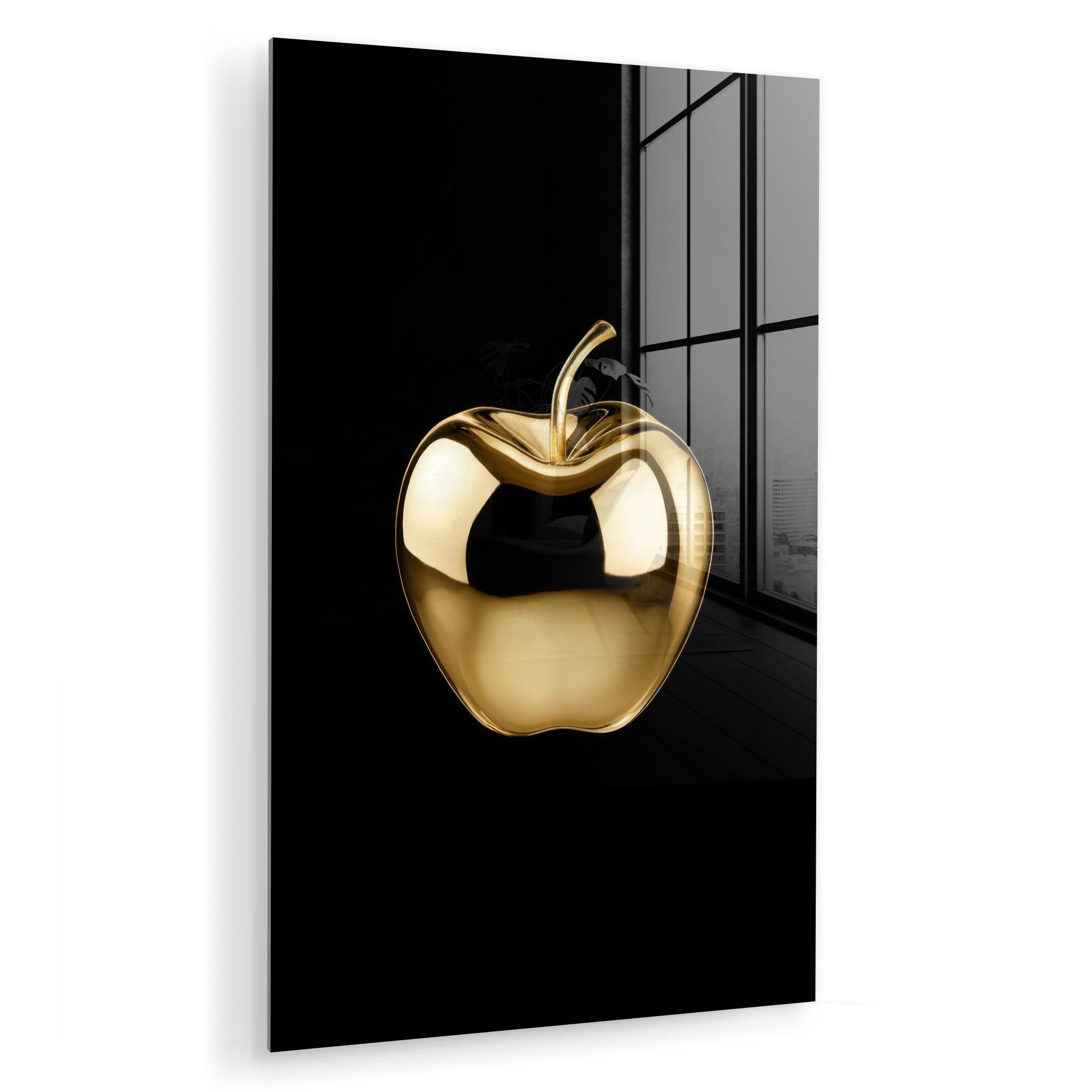 MuchoWow Acrylglasbild Apfel - Gold - Chrom - Schwarz, Inkl. Aufhängung, De günstig online kaufen