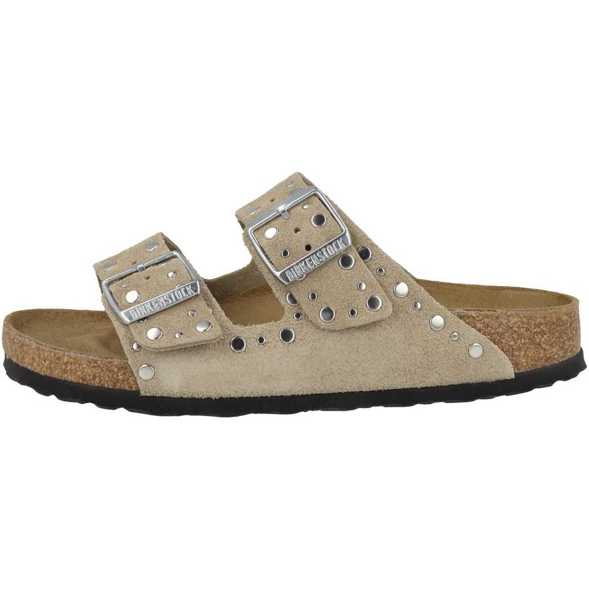 Birkenstock Arizona Rivet Veloursleder schmal Damen Sandale Sandaletten, So günstig online kaufen