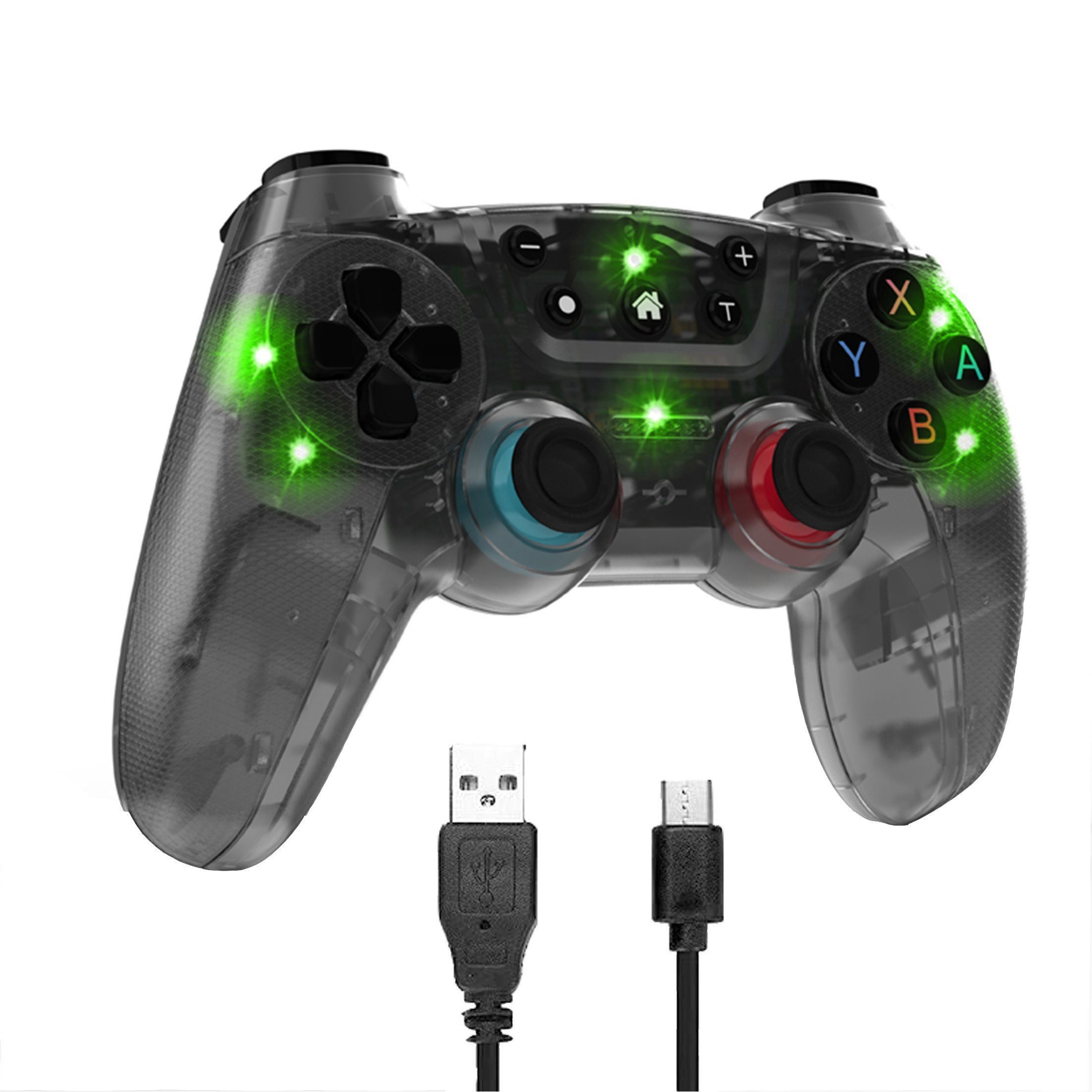 KINSI Wireless Gamepad für Switch - Bluetooth Controller mit 7-Farben LED Gaming-Controller (Vibrationsfeedback & 10m Reichweite)