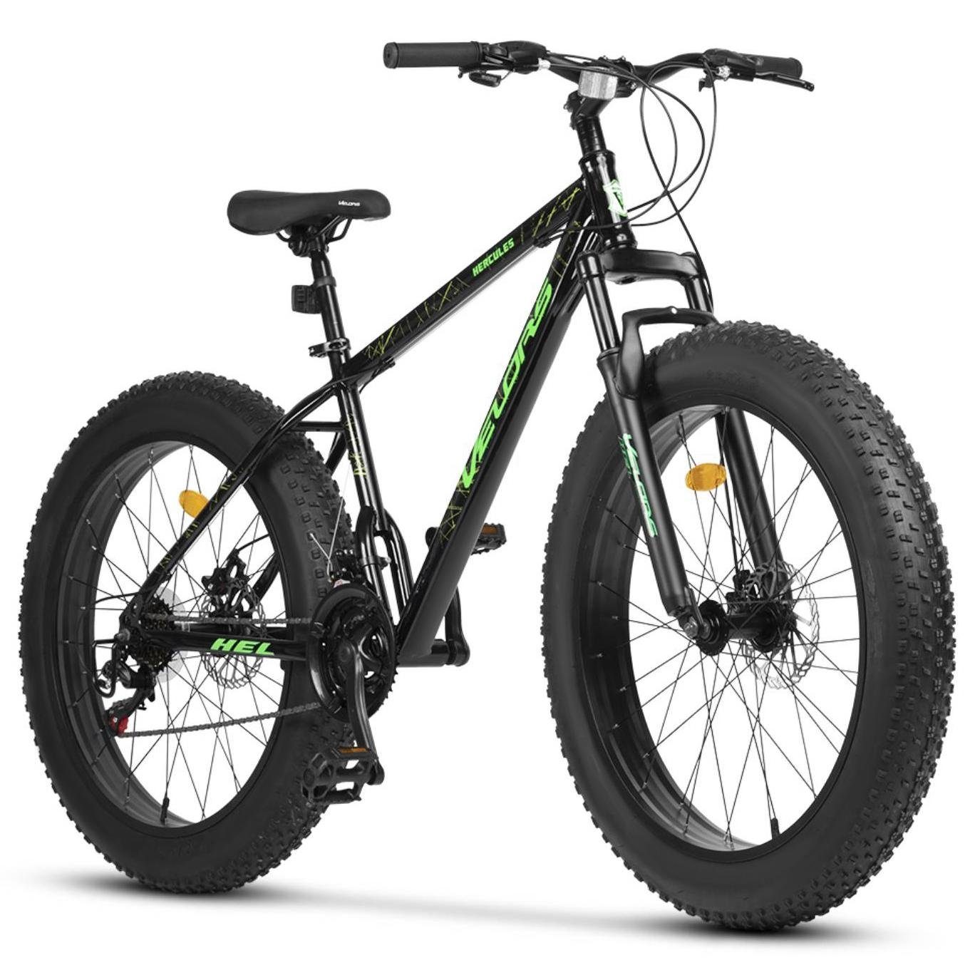 Velors Fatbike 26 Zoll Mountainbike 4,0 Fat Tire Fahrrad für Herren Damen Jungen, 21 Gang Shimano Tourney TZ-500 Schaltwerk, Kettenschaltung, mechanische Scheibenbremse, MTB Hardtail Fahrrad, Fat Bike